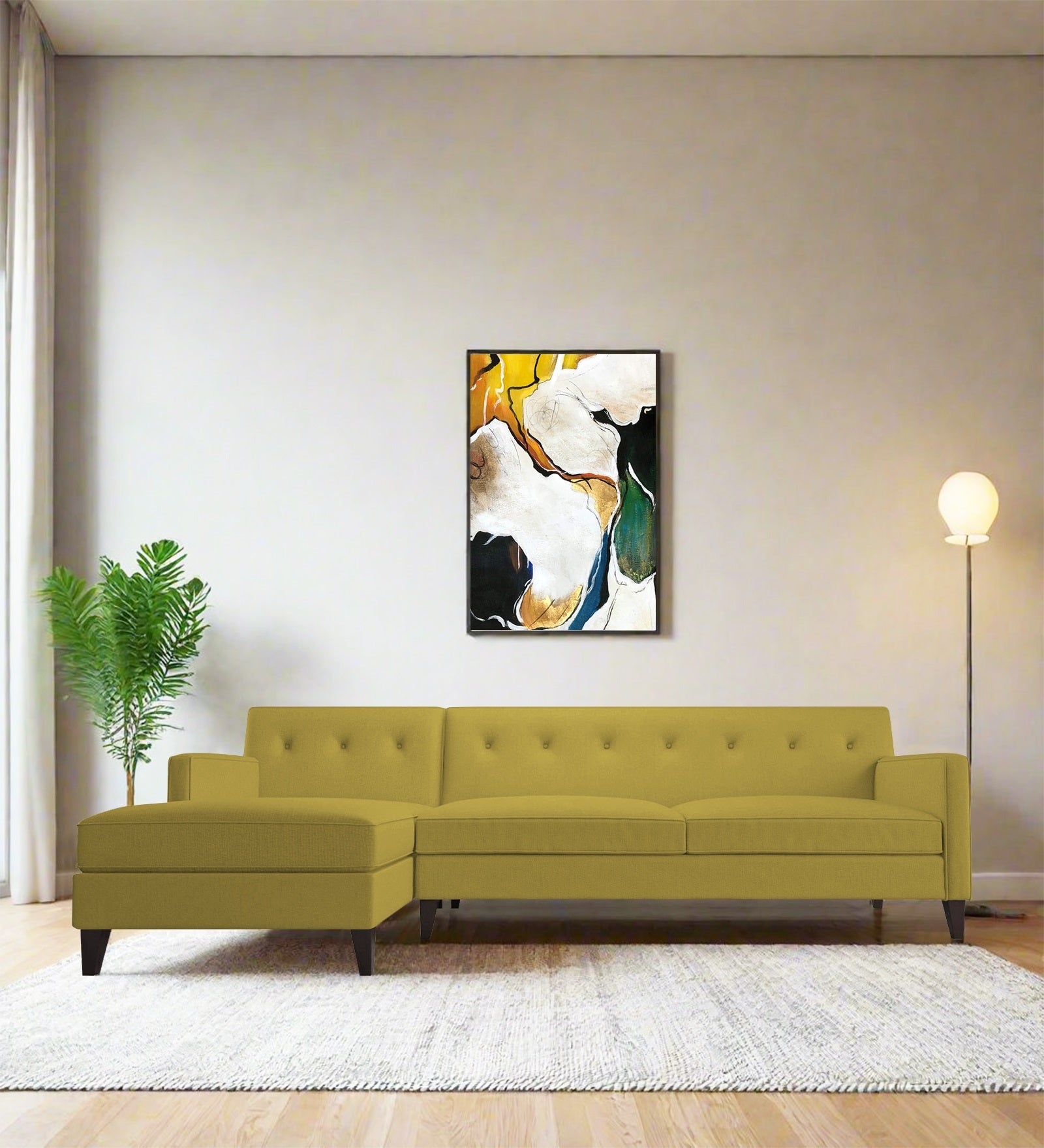 Miller Fabric RHS Sectional Sofa (3+Lounger) In Parrot Green Colour - Febonic Living