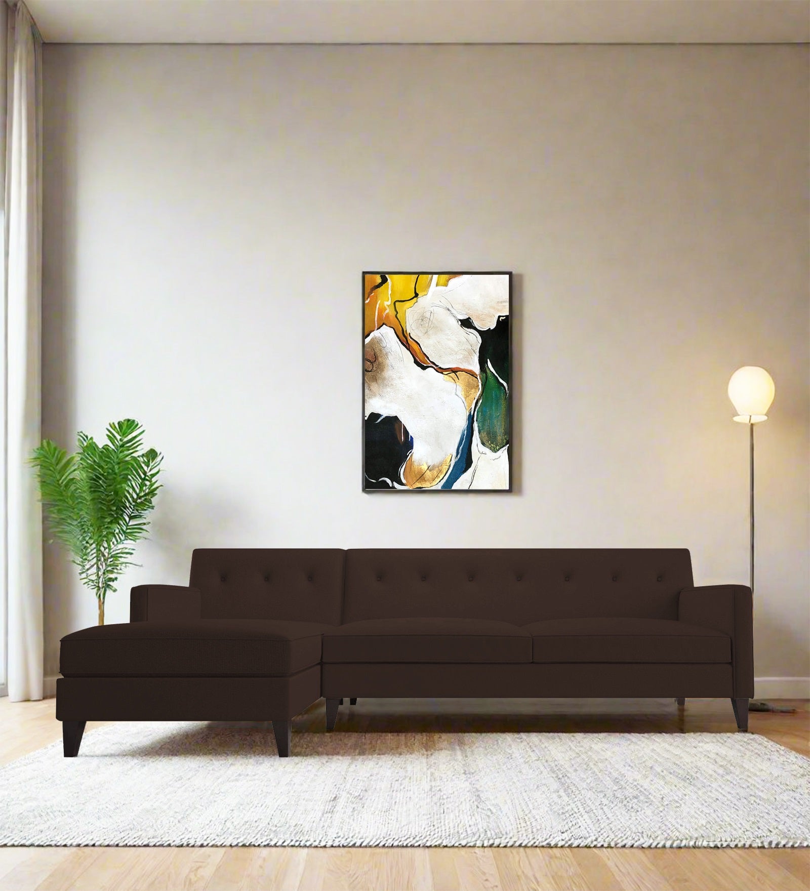 Miller Fabric RHS Sectional Sofa (3+Lounger) In Coffee Brown Colour - Febonic Living