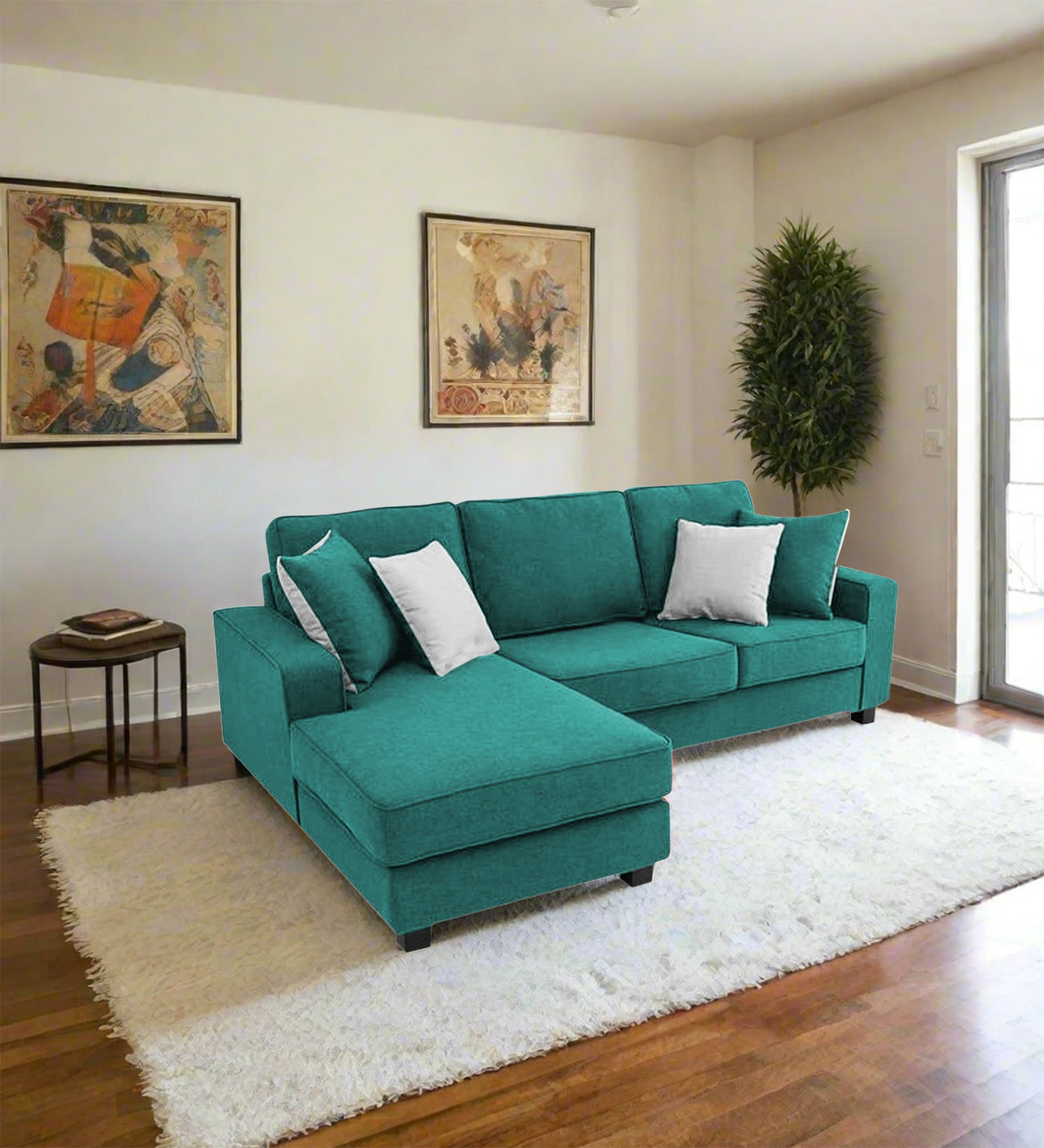 Ladybug Fabric RHS Sectional Sofa (2+Lounger) In Sea Green Colour - Febonic Living