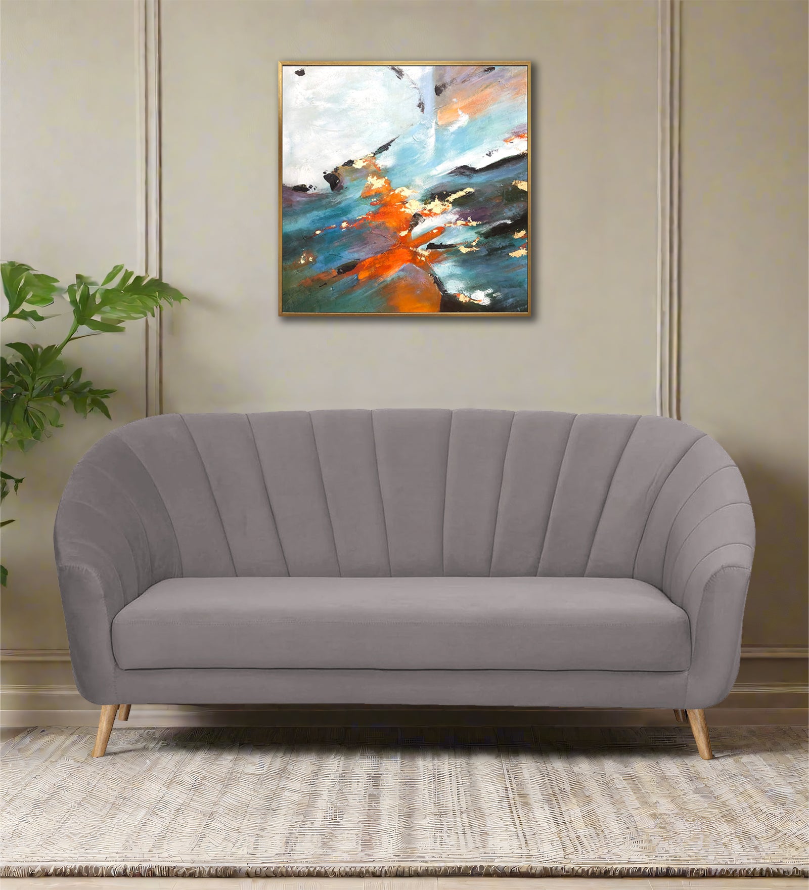 Kaylee Velvet 3 Seater Sofa In Pearl Grey Colour - Febonic Living