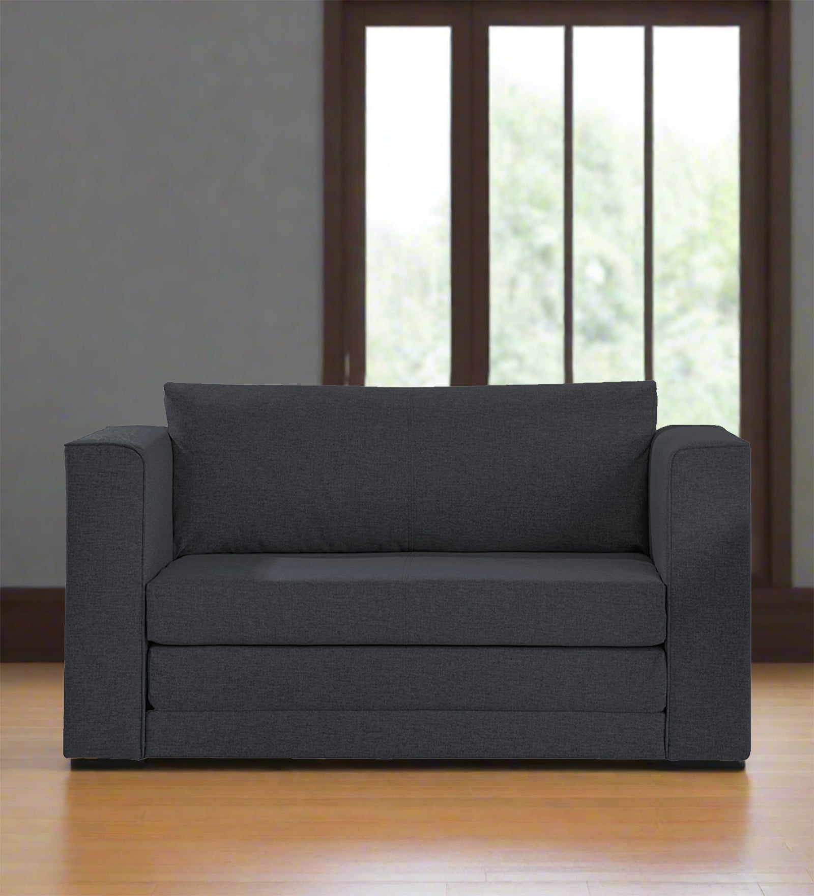 Kenia Fabric 2 Seater Foldable Sofa Cum Bed In Charcoal Grey Colour - Febonic Living