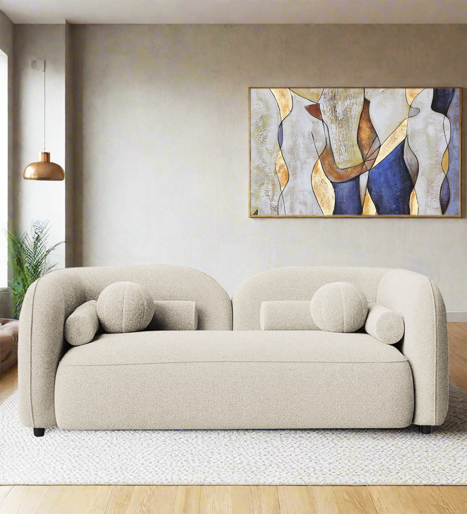 Corny Boucle Fabric 2 Seater Sofa In Shell White Colour - Febonic Living