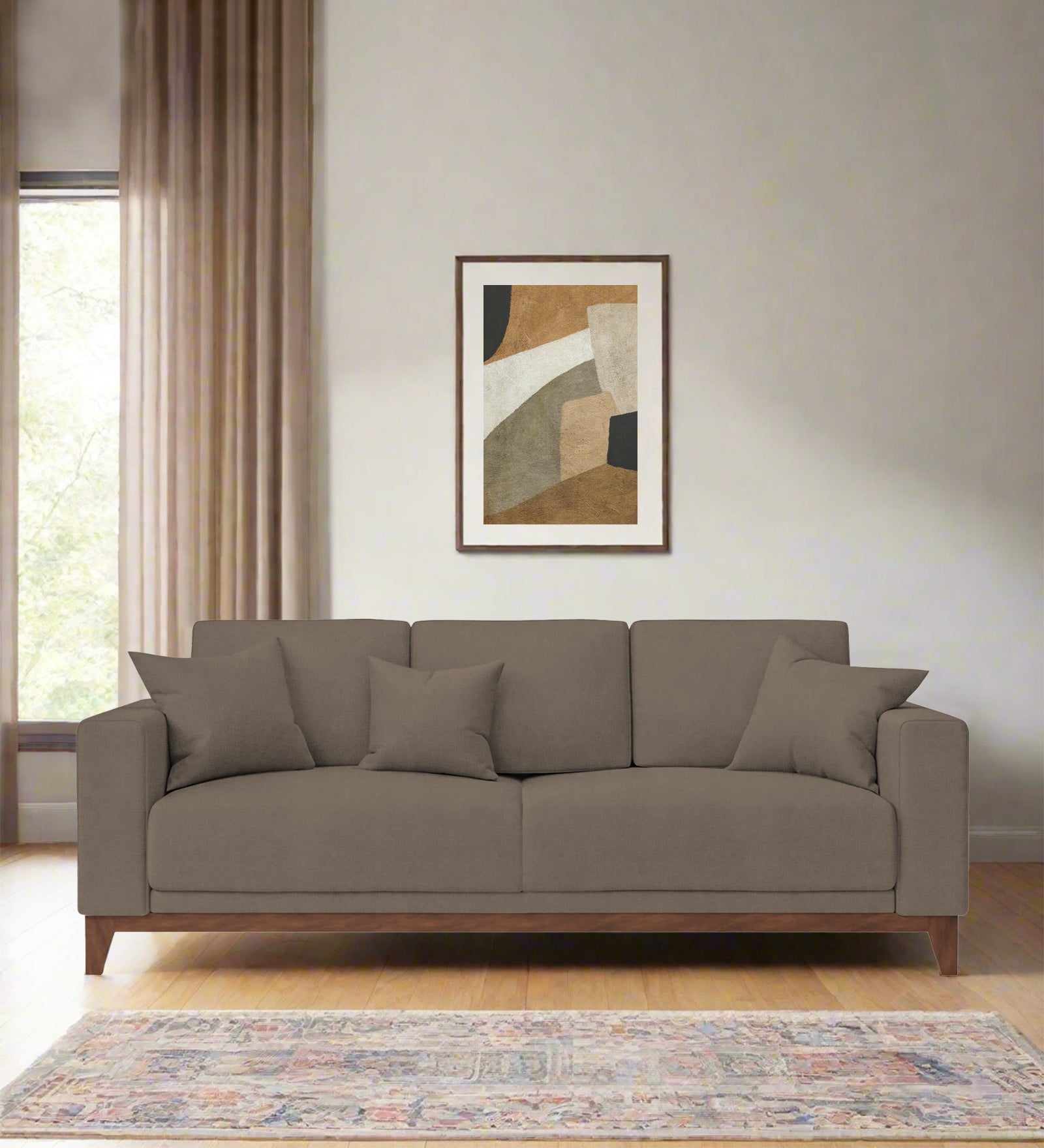 Luca Fabric 3 Seater Sofa In Hazel Beige Colour - Febonic Living