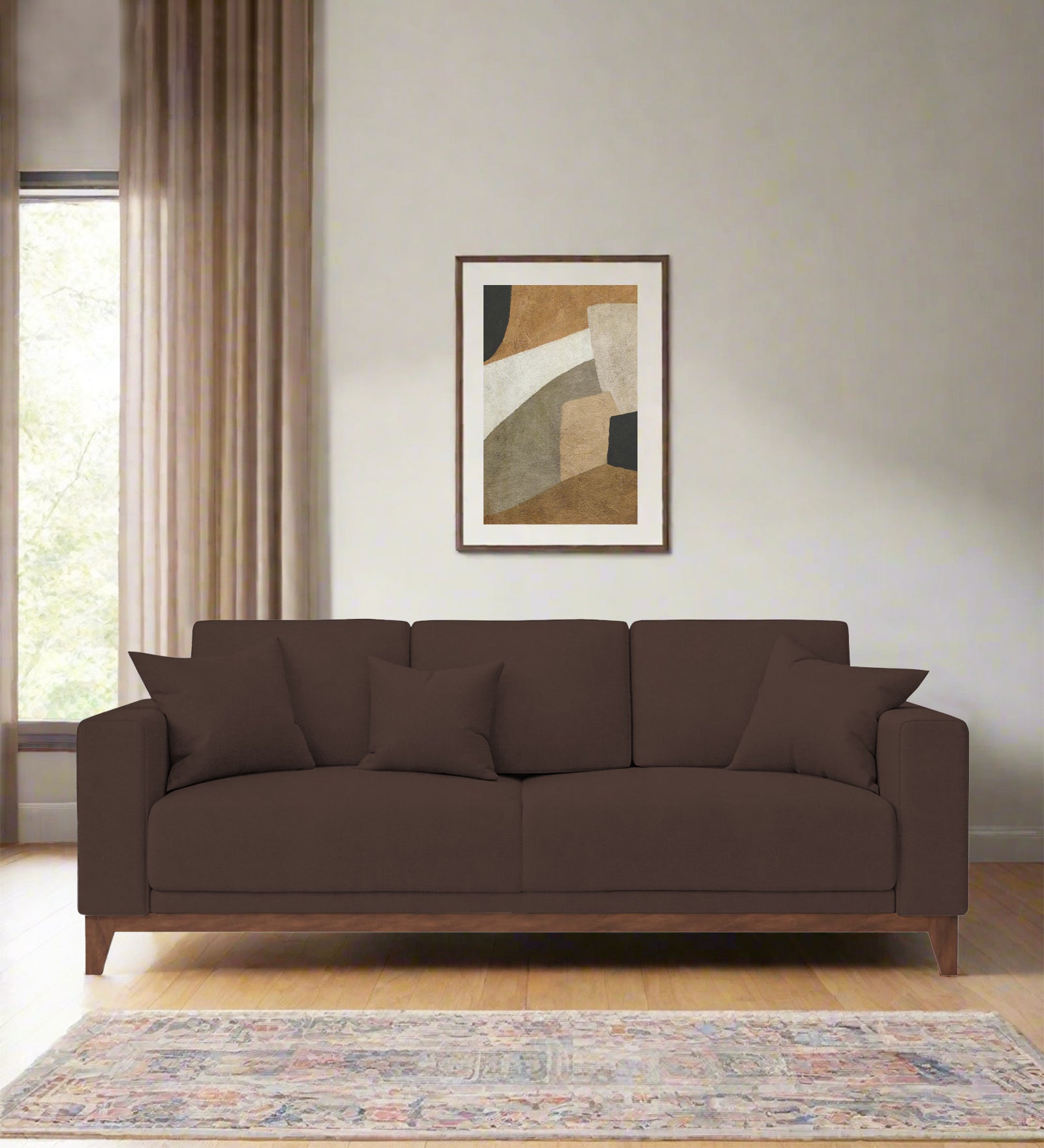 Luca Fabric 3 Seater Sofa In Caramel Brown Colour - Febonic Living