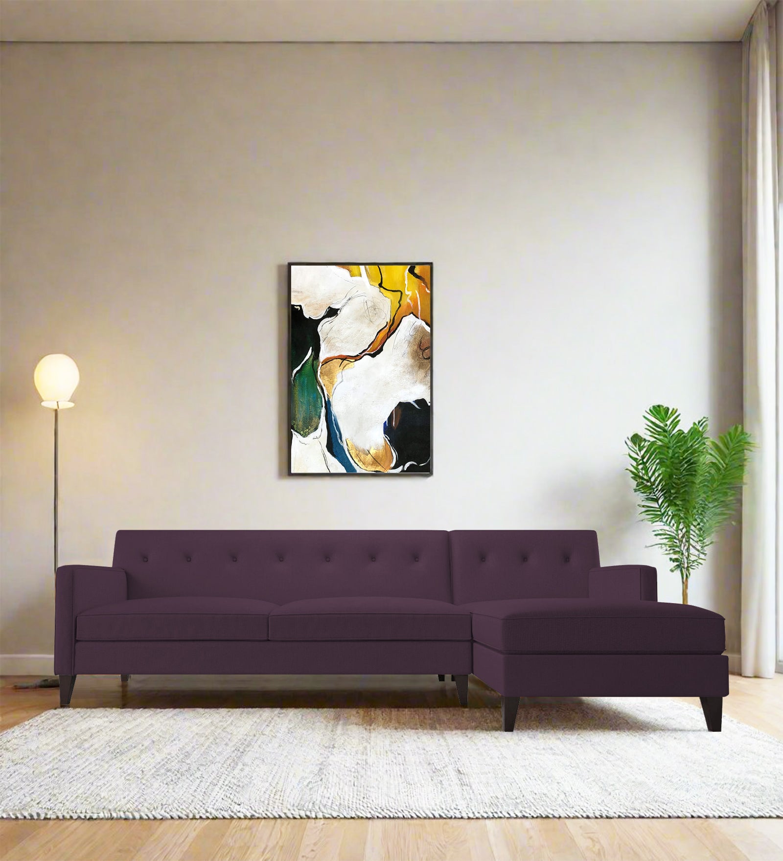 Miller Fabric RHS Sectional Sofa (3+Lounger) In Greek Purple Colour - Febonic Living