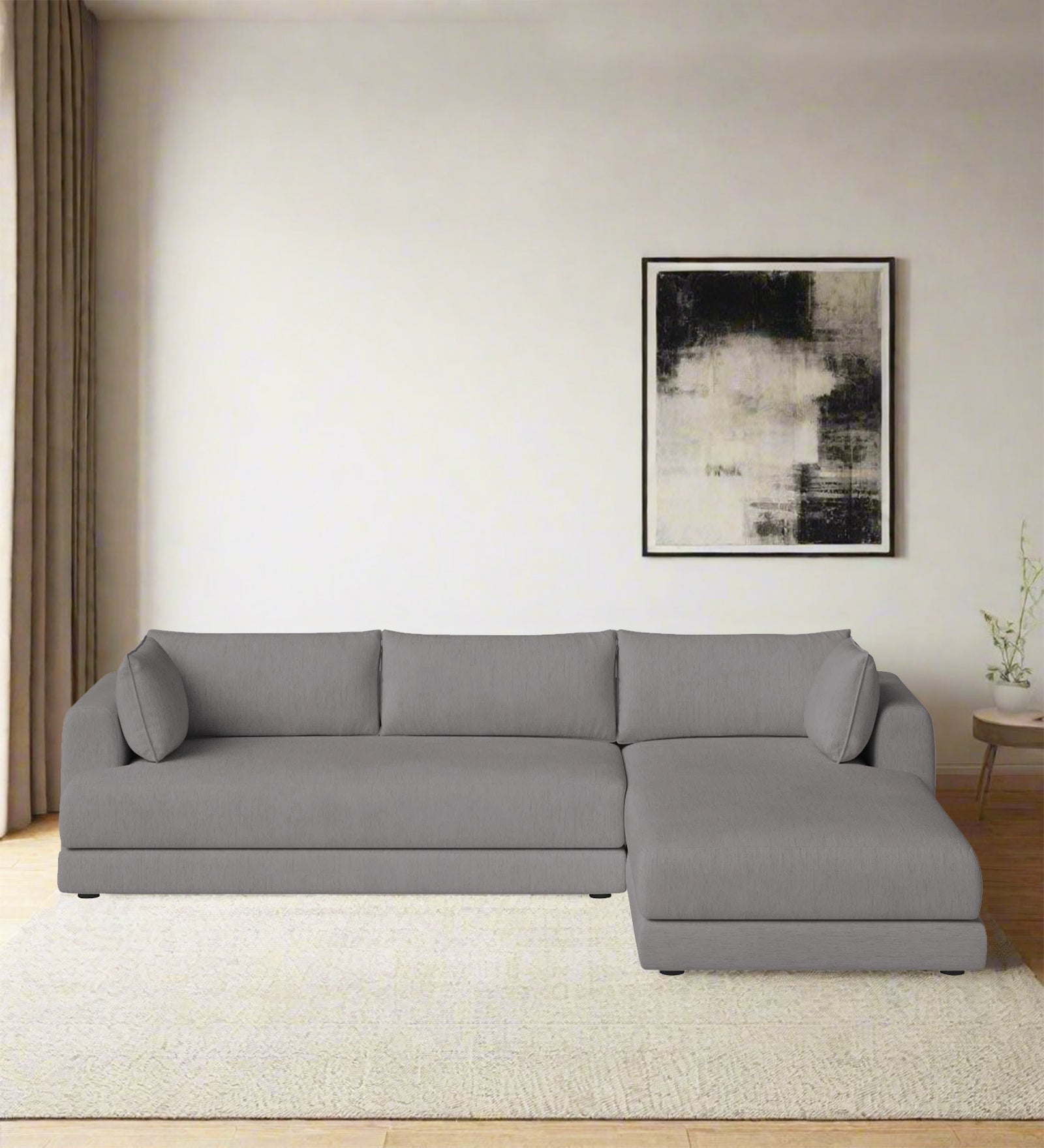 Ziggy Fabric LHS Sectional Sofa (3+Lounger) In Silver Grey Colour - Febonic Living