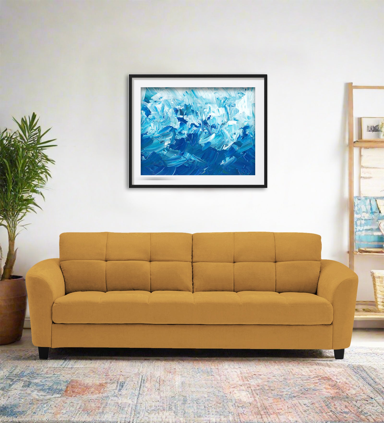 Mulan Fabric 3 Seater Sofa In Corn Yellow Colour - Febonic Living
