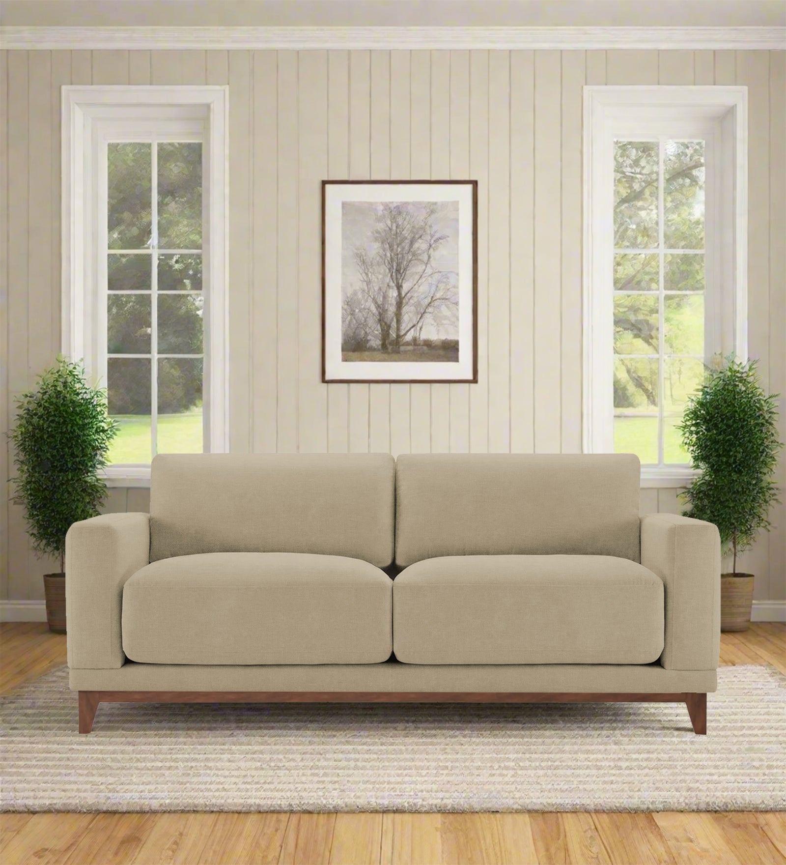 Esha Fabric 2 Seater Sofa In Honey Beige Colour - Febonic Living