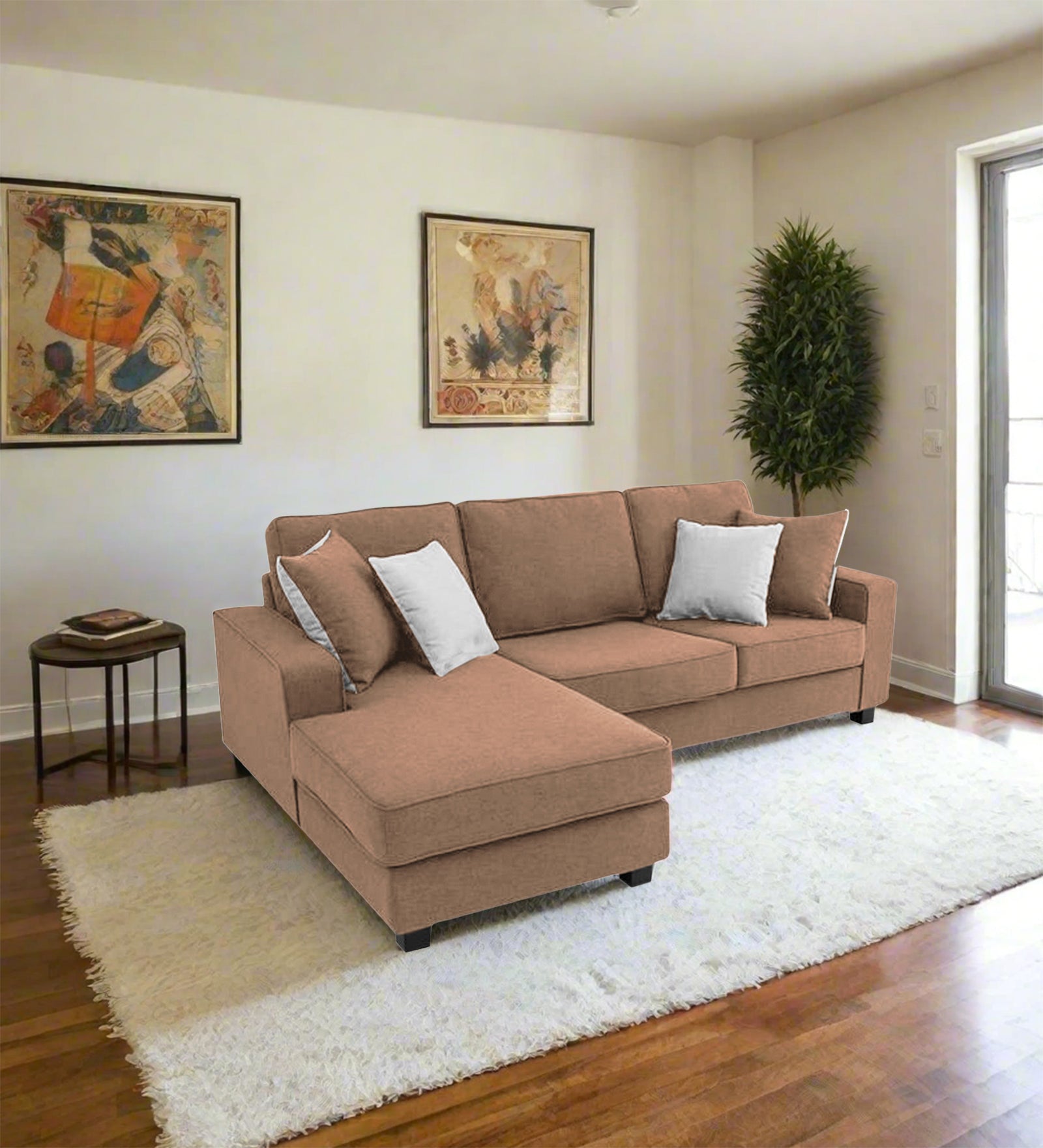Ladybug Fabric RHS Sectional Sofa (2+Lounger) In Cosmic Beige Colour - Febonic Living