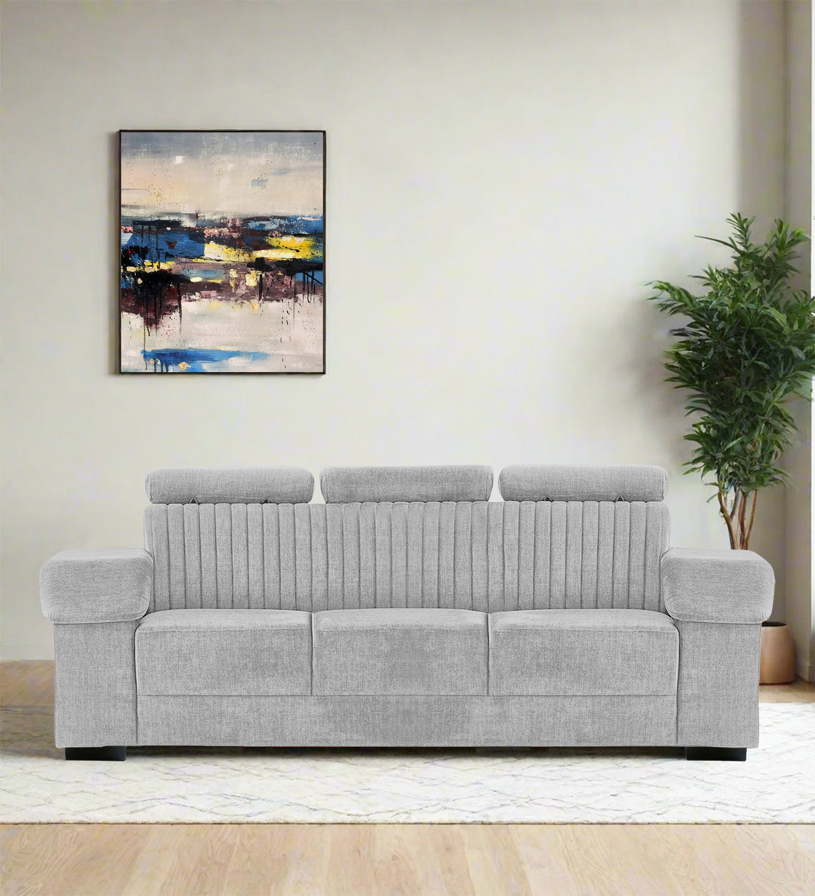 Draco Fabric 3 Seater Sofa In Lit Grey Colour - Febonic Living