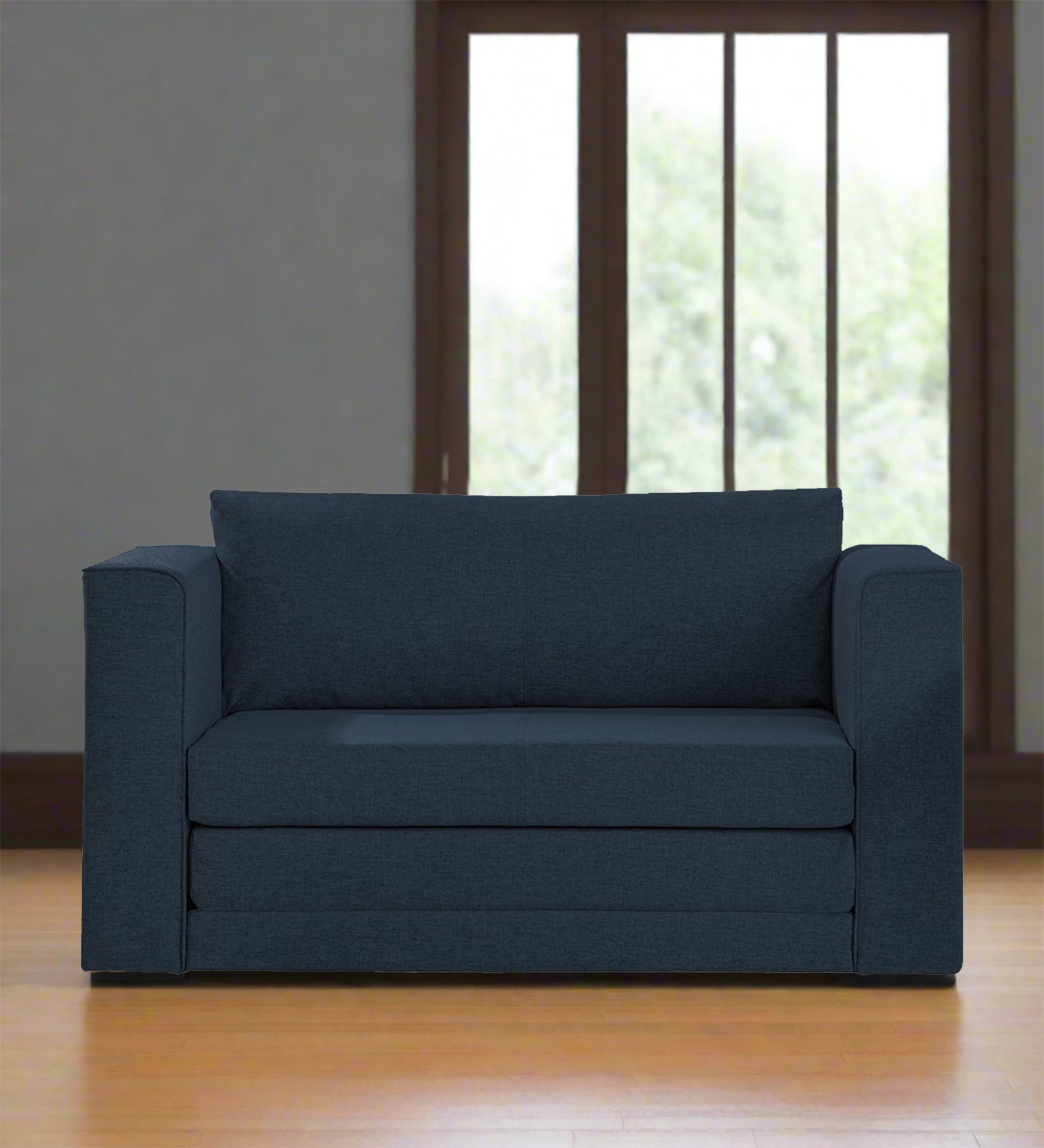 Kenia Fabric 2 Seater Foldable Sofa Cum Bed In Denim Blue Colour - Febonic Living