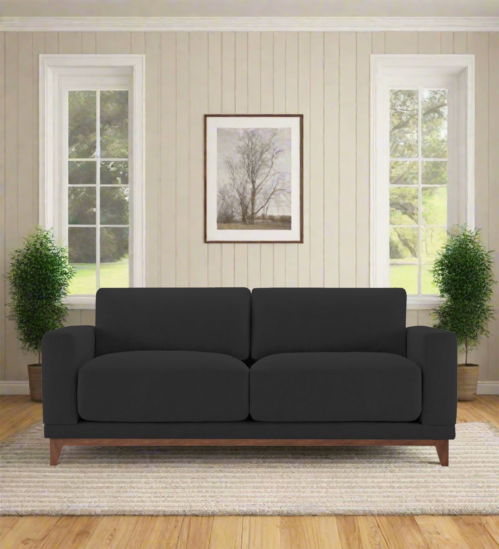 Esha Fabric 2 Seater Sofa In Bitter Black Colour - Febonic Living
