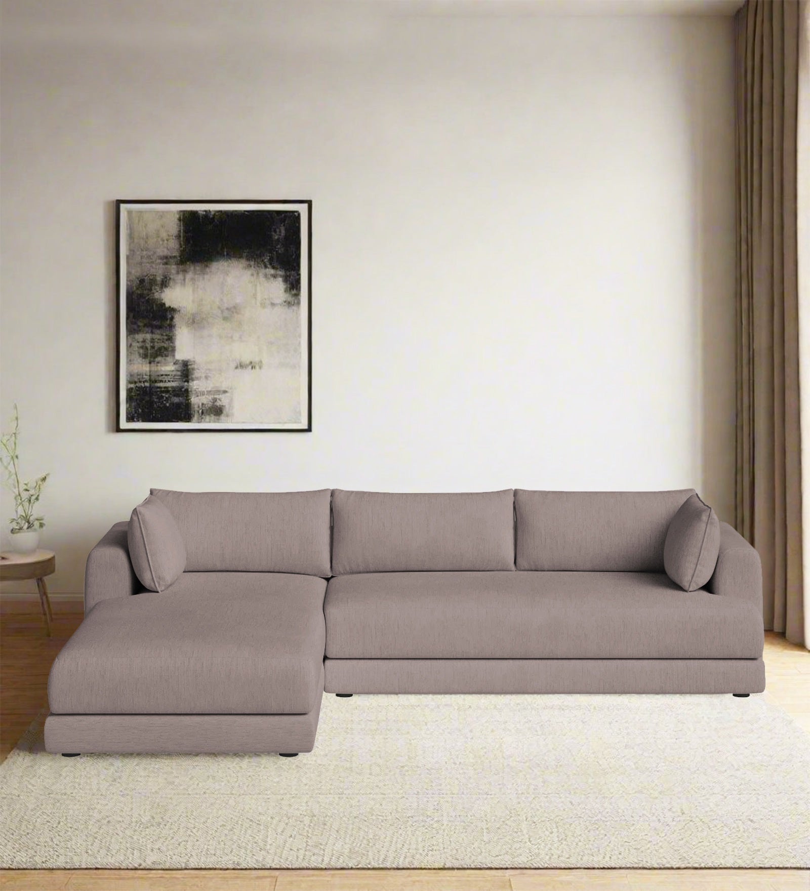 Ziggy Fabric RHS Sectional Sofa (3+Lounger) In Almond Beige Colour - Febonic Living