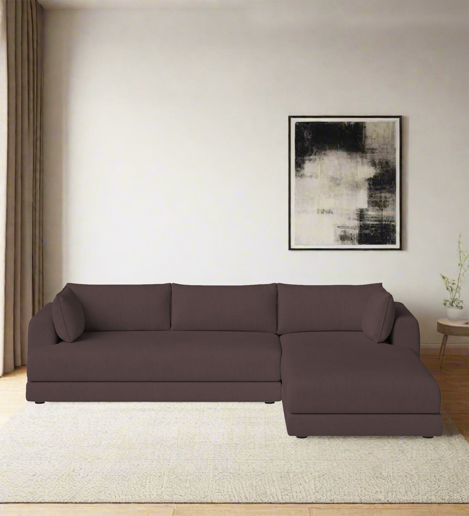 Ziggy Fabric LHS Sectional Sofa (3+Lounger) In Night Brown Colour - Febonic Living