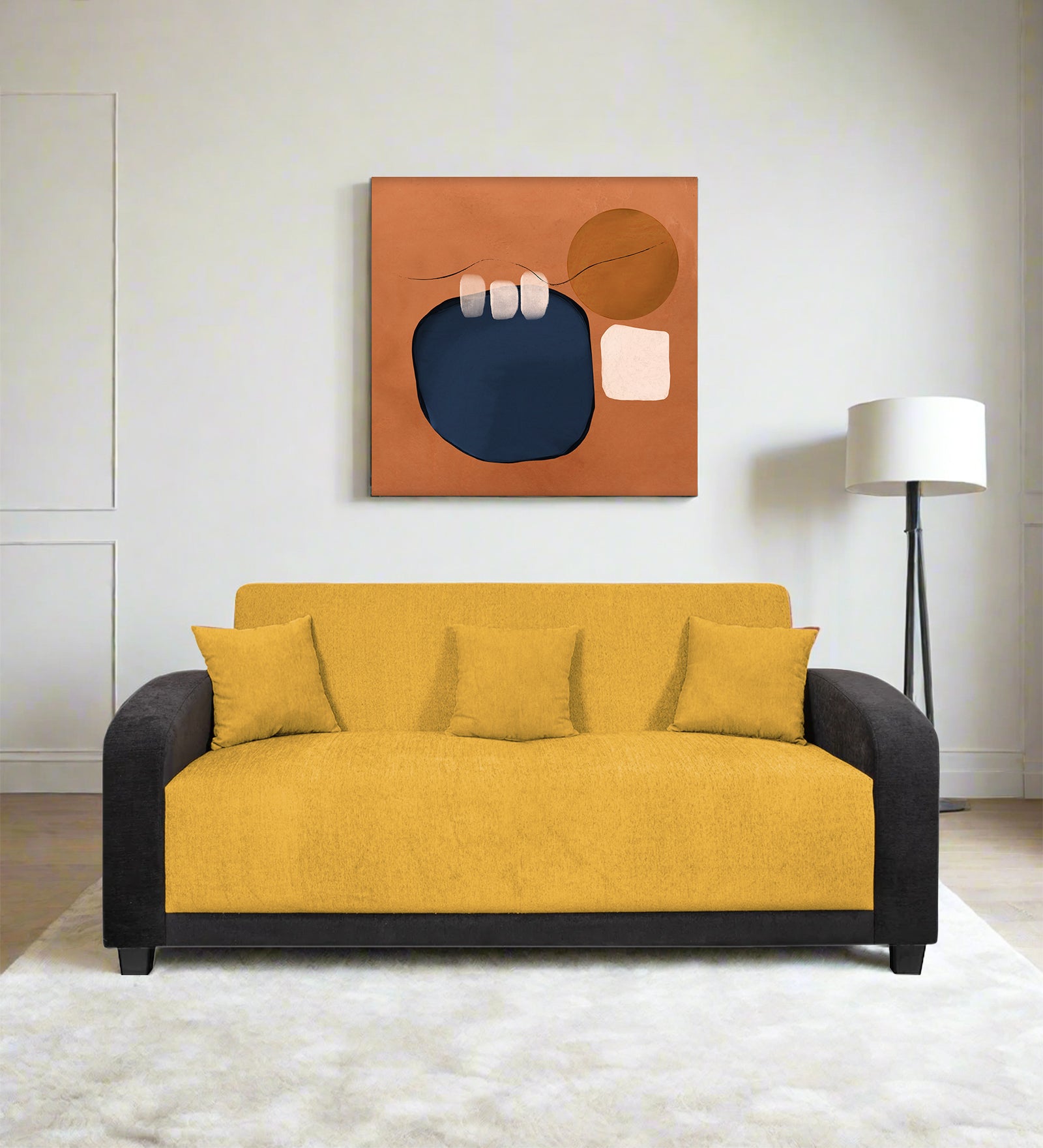 Alex Fabric 3 Seater Sofa In Bold Yellow Colour - Febonic Living