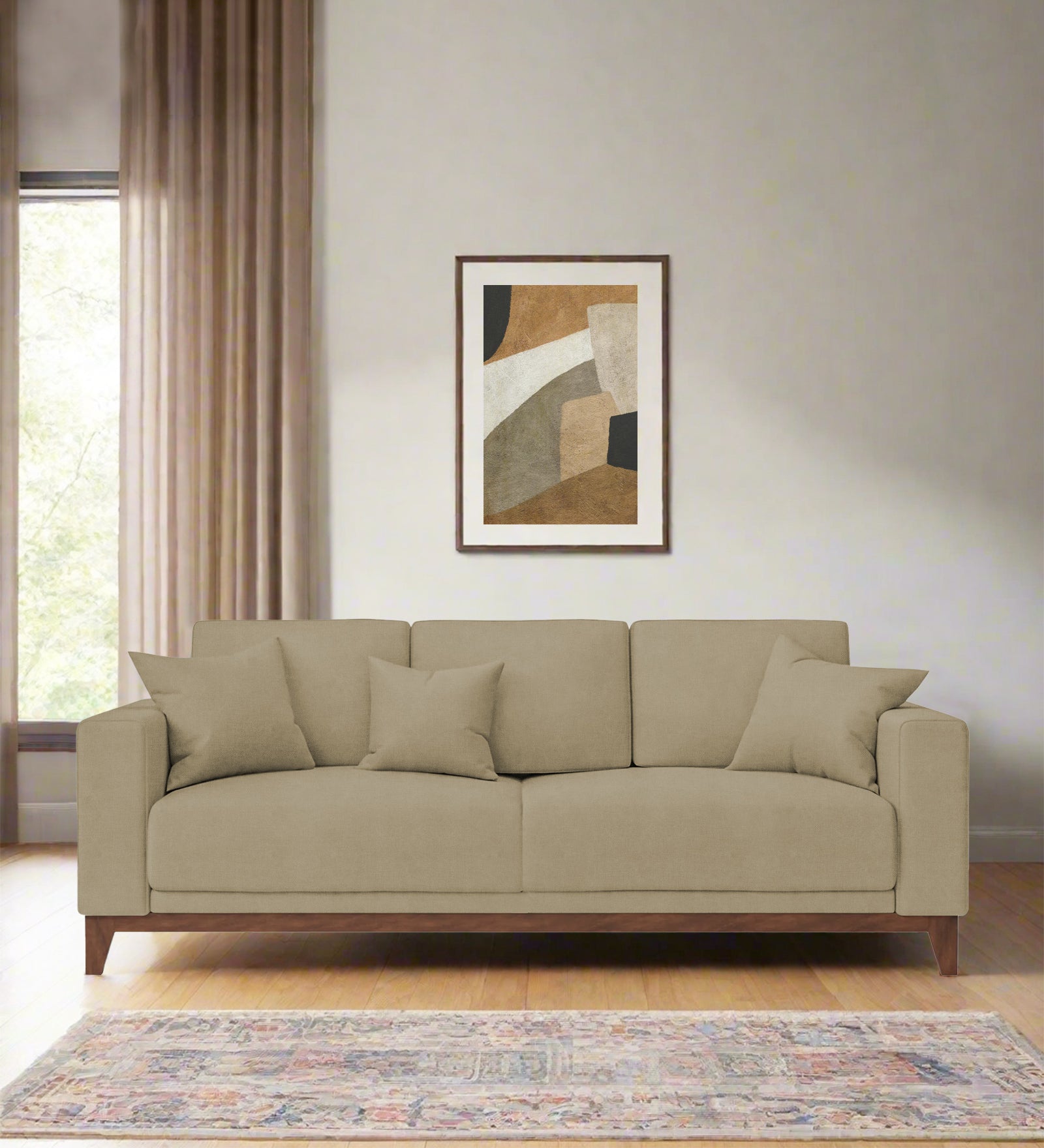 Luca Fabric 3 Seater Sofa In Honey Beige Colour - Febonic Living