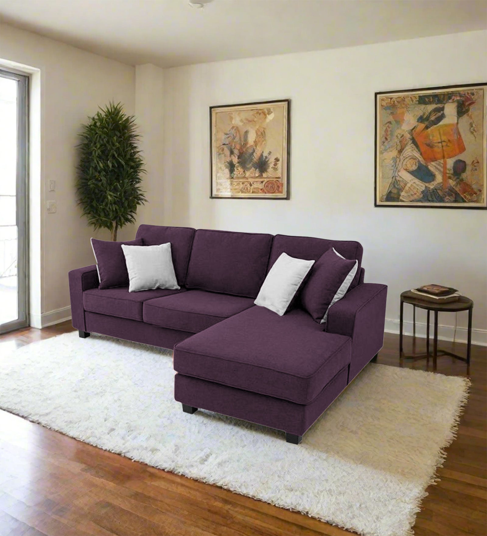 Ladybug Fabric LHS Sectional Sofa (2+Lounger) In Greek Purple Colour - Febonic Living