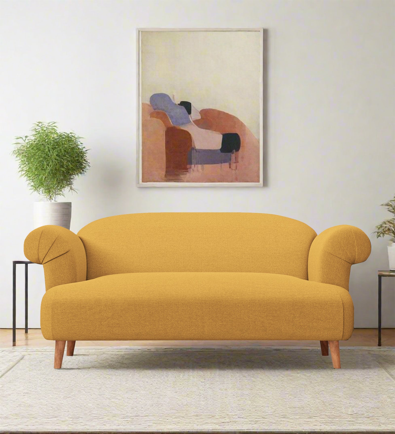 Barber Fabric 2 Seater Sofa In Corn Yellow Colour - Febonic Living