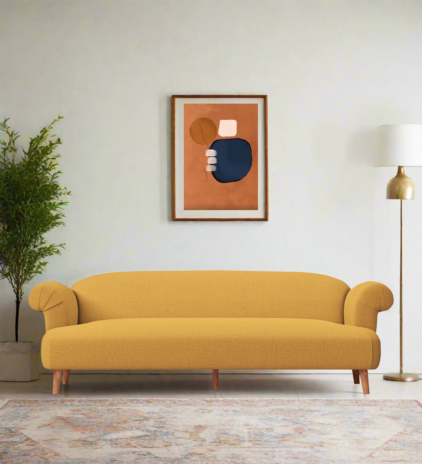 Barber Fabric 3 Seater Sofa In Corn Yellow Colour - Febonic Living