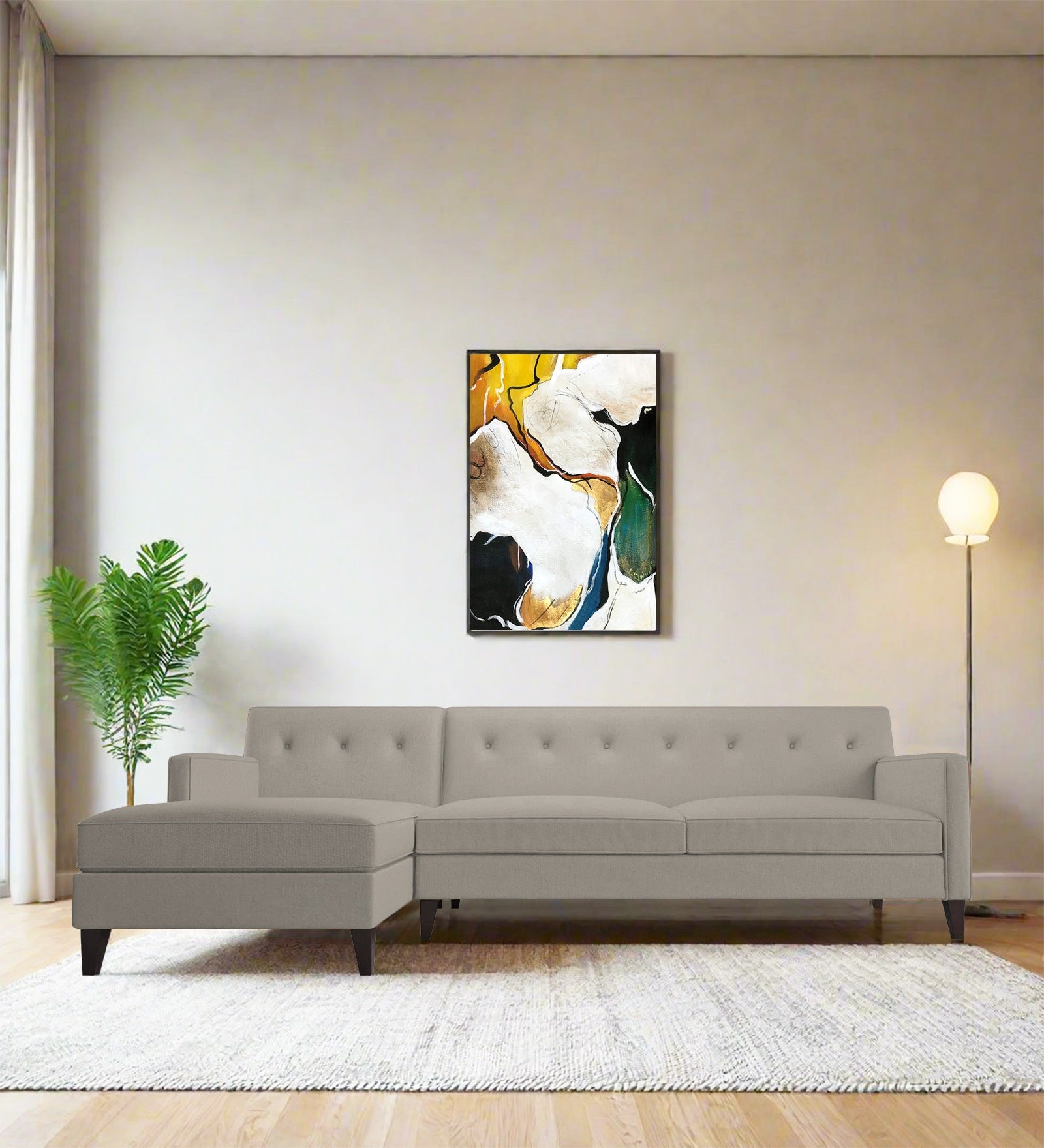 Miller Fabric RHS Sectional Sofa (3+Lounger) In Ash Grey Colour - Febonic Living