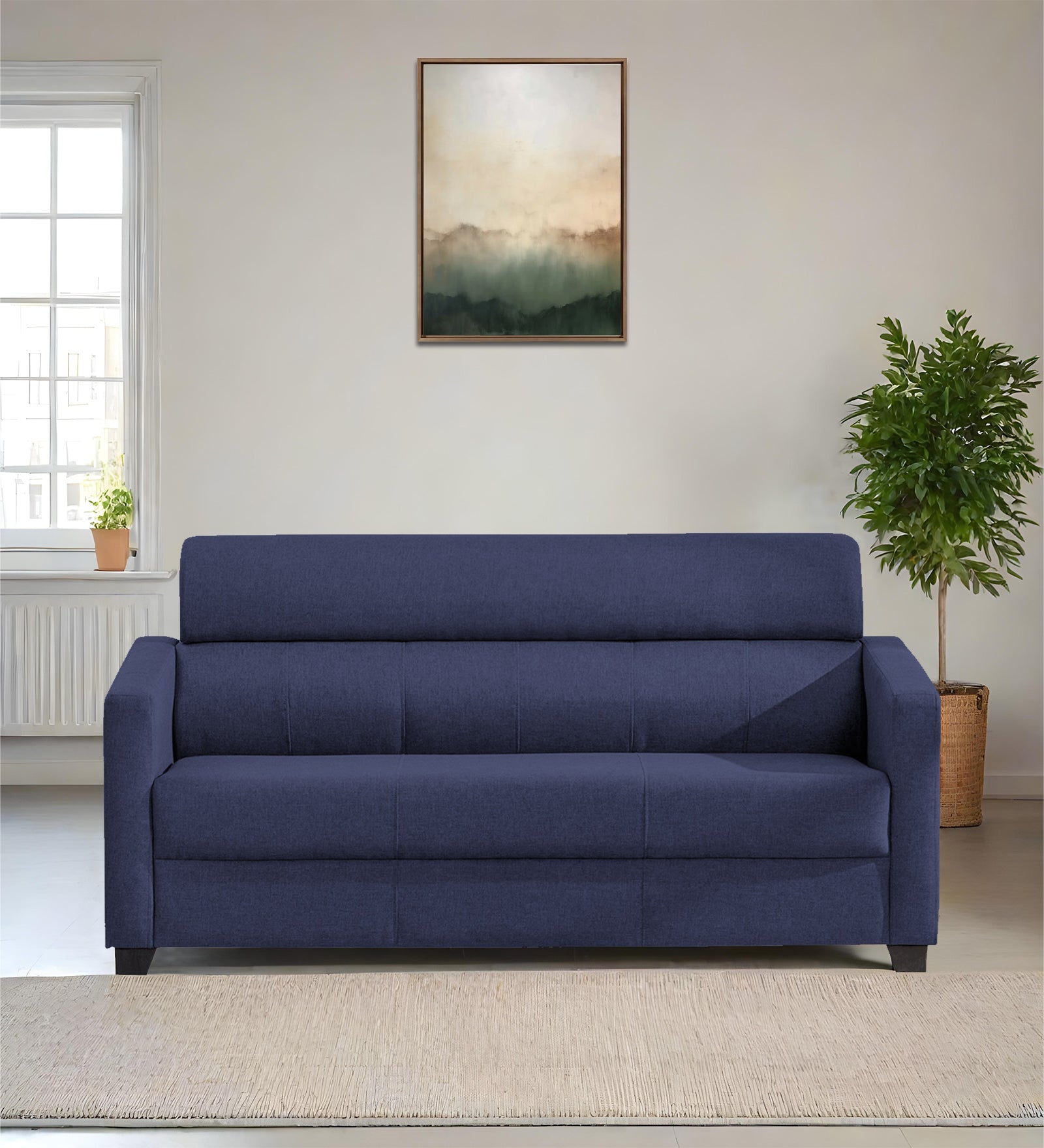 Devo Fabric 3 Seater Sofa In Slate Blue Colour - Febonic Living