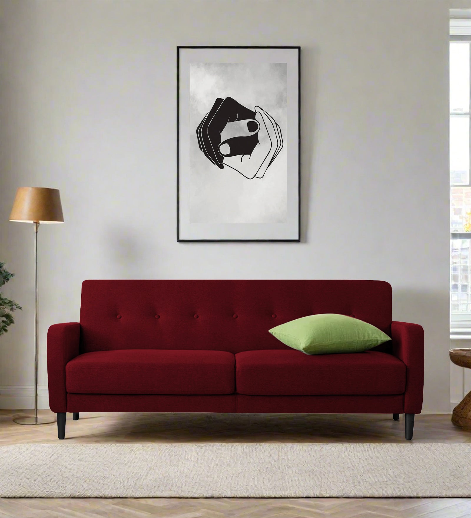 Marq Fabric 3 Seater Sofa In Ruby Red Colour - Febonic Living