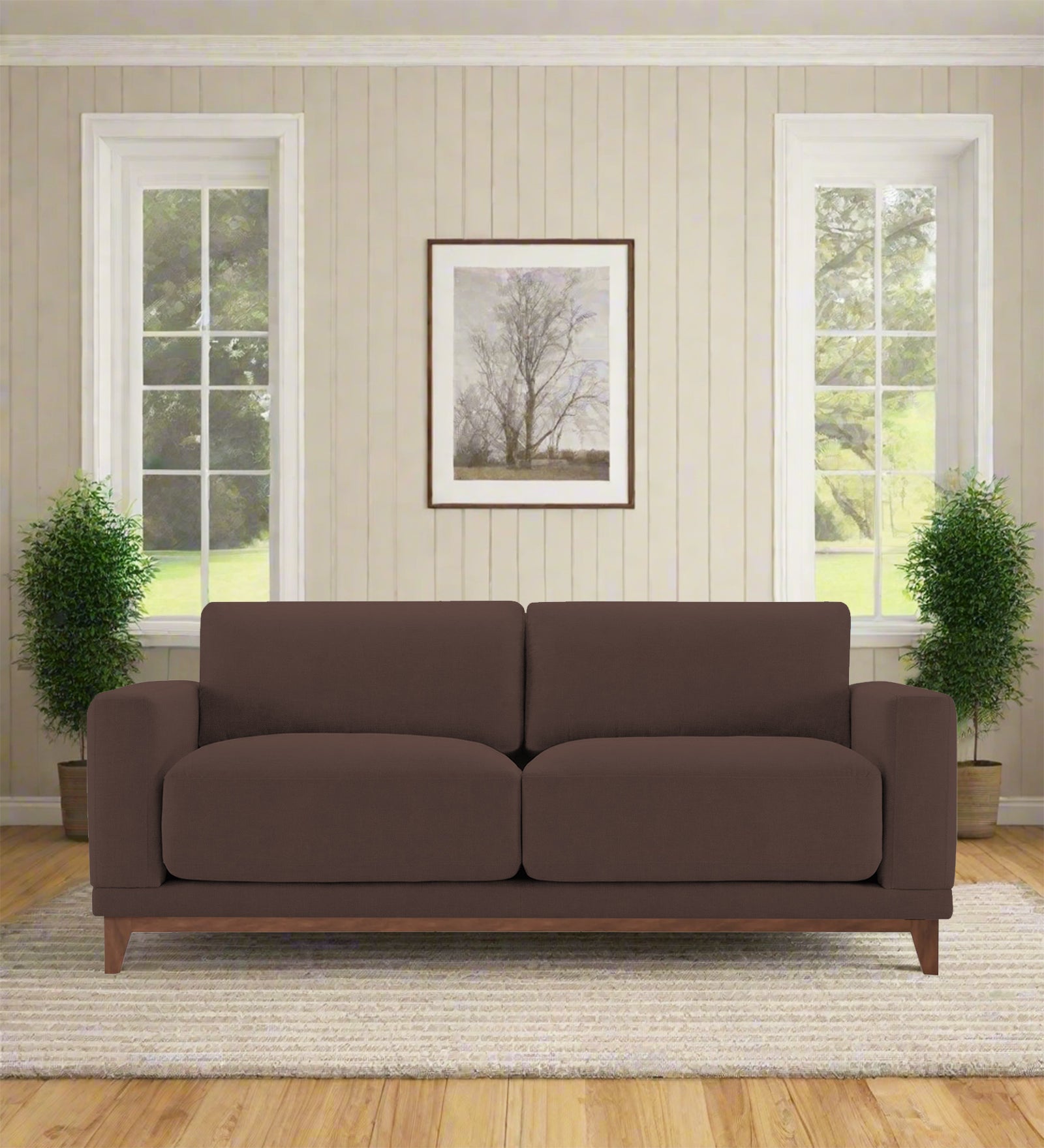 Esha Fabric 2 Seater Sofa In Caramel Brown Colour - Febonic Living