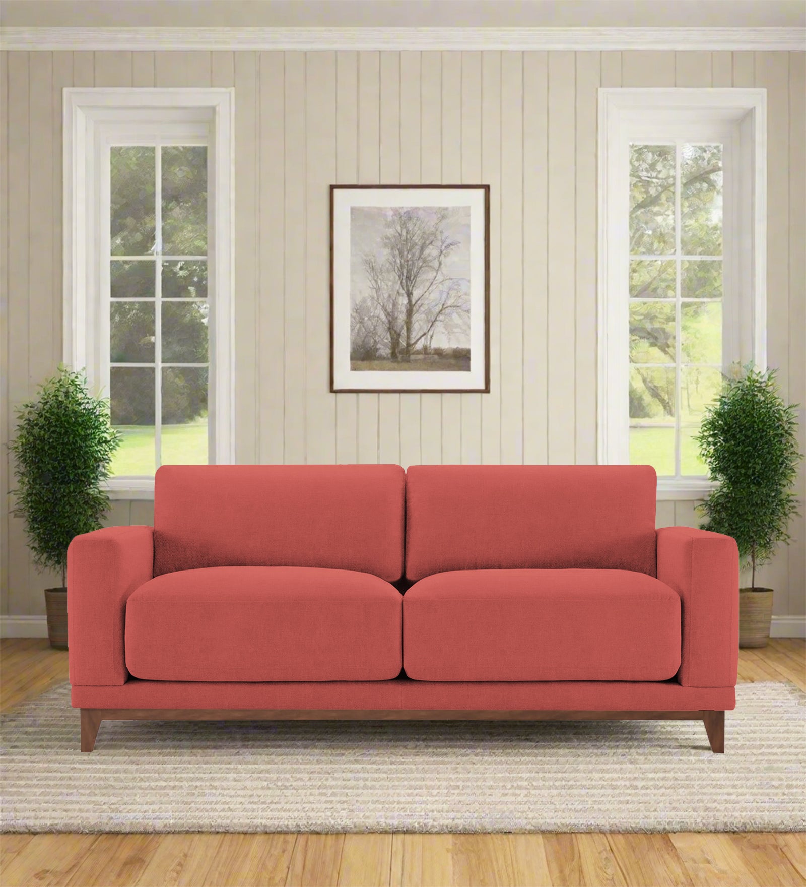 Esha Fabric 2 Seater Sofa In Salmon Pink Colour - Febonic Living