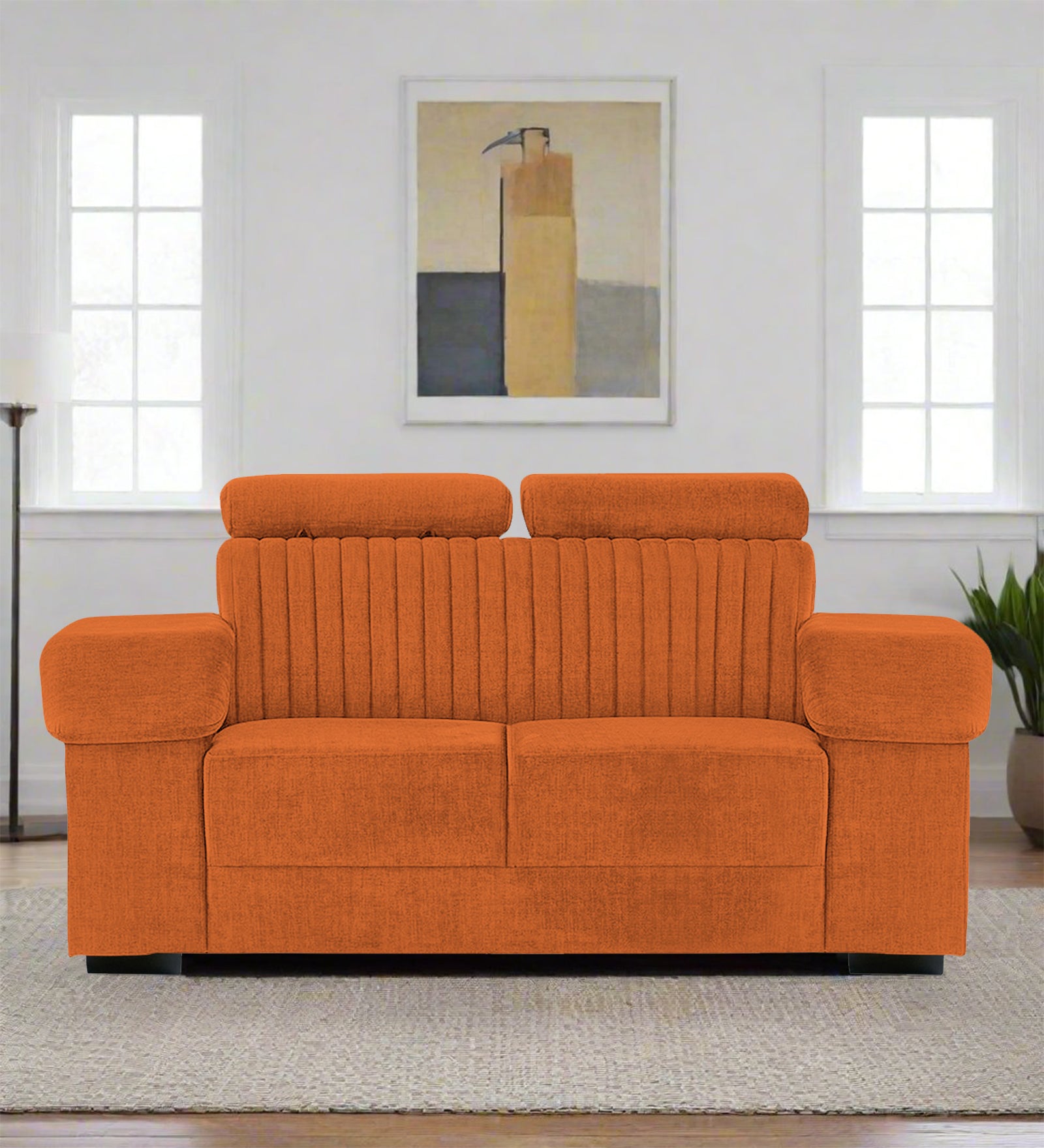 Draco Fabric 2 Seater Sofa In Vivid Orange Colour - Febonic Living