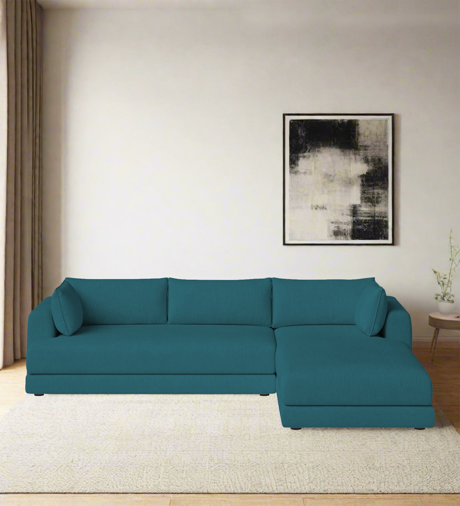 Ziggy Fabric LHS Sectional Sofa (3+Lounger) In Water Blue Colour - Febonic Living
