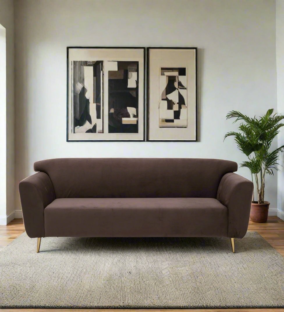 Happy Velvet 3 Seater Sofa In Mocha Brown Colour - Febonic Living