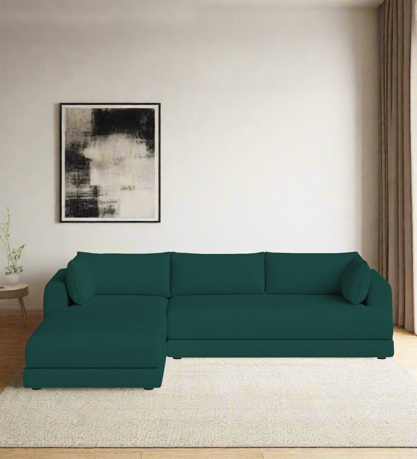 Ziggy Fabric RHS Sectional Sofa (3+Lounger) In Sage Green Colour - Febonic Living