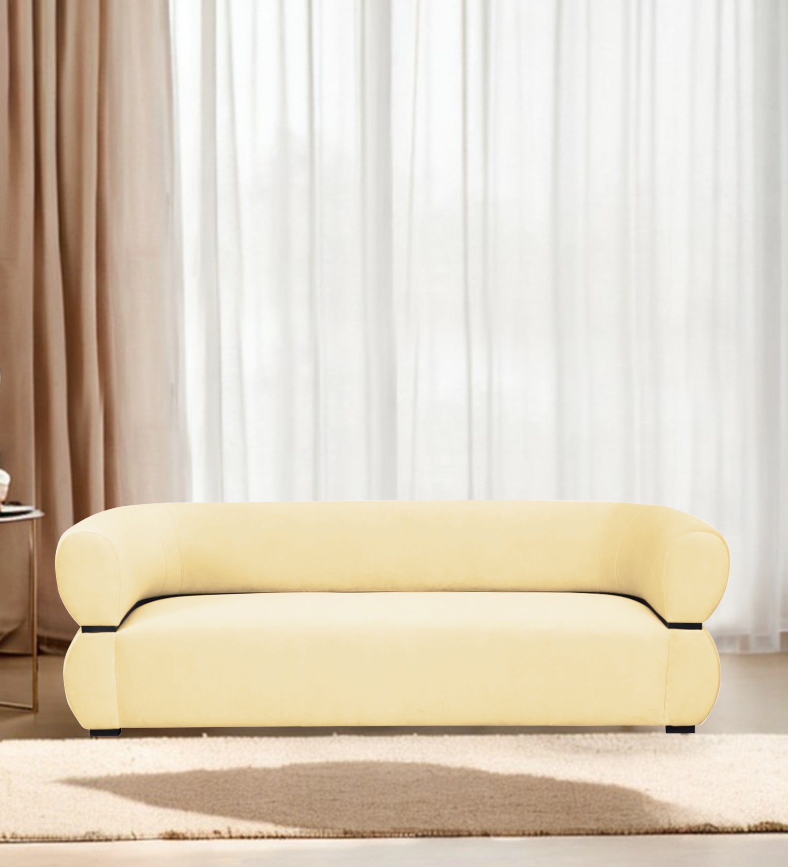 Kula Velvet 3 Seater Sofa In Sandy Beige Colour - Febonic Living