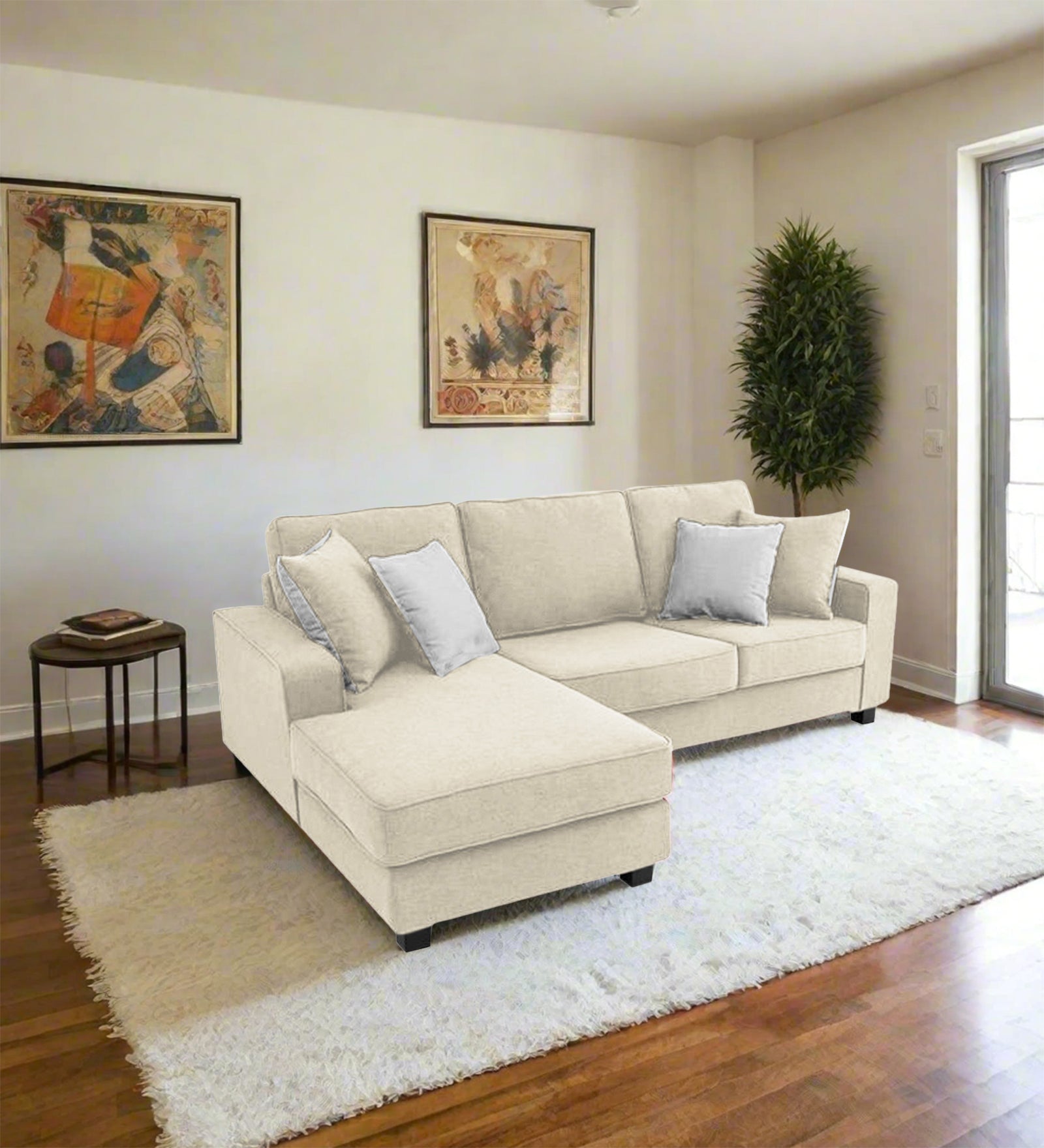 Ladybug Fabric RHS Sectional Sofa (2+Lounger) In Ivory Cream Colour - Febonic Living