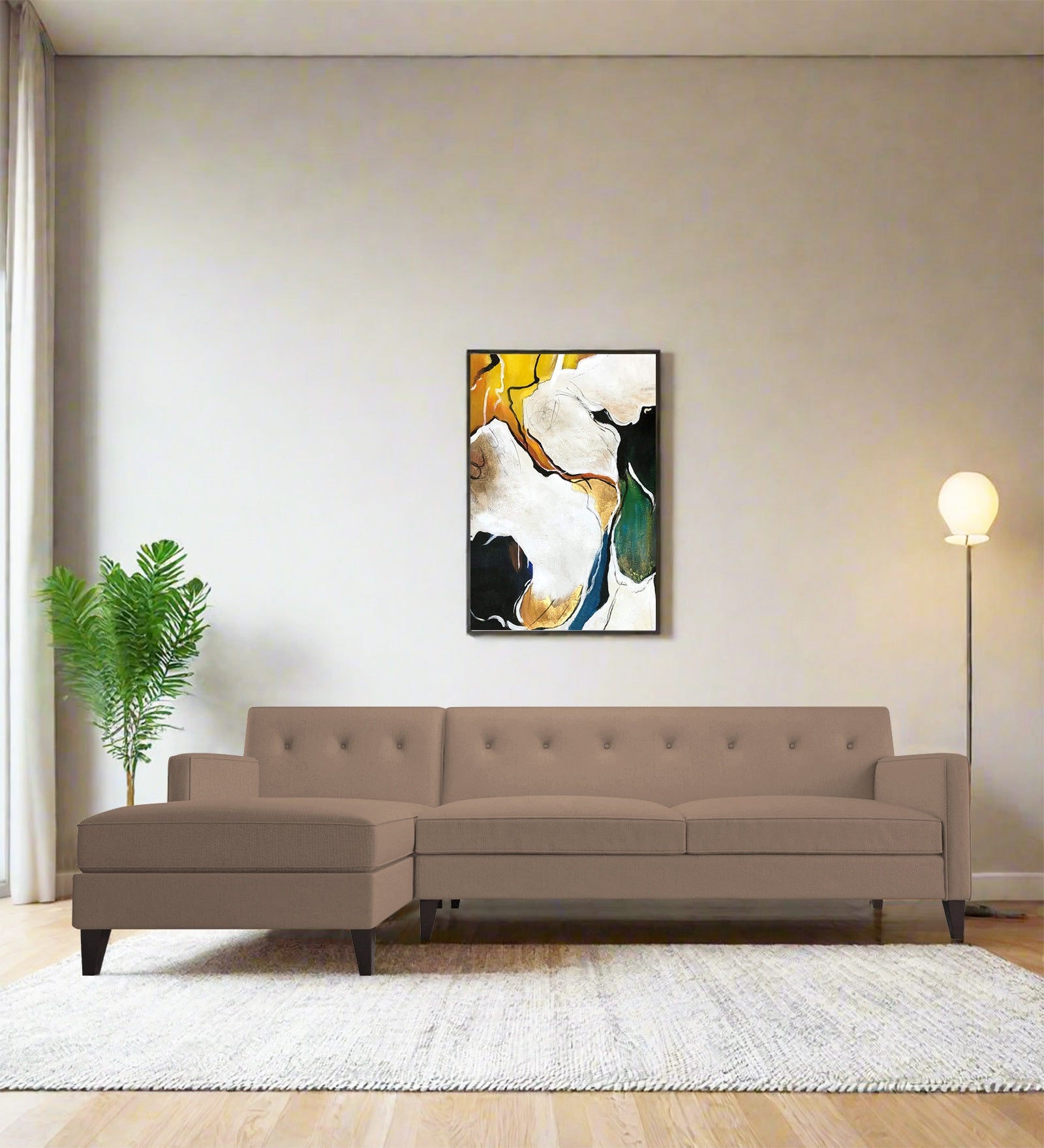 Miller Fabric RHS Sectional Sofa (3+Lounger) In Cookie Beige Colour - Febonic Living