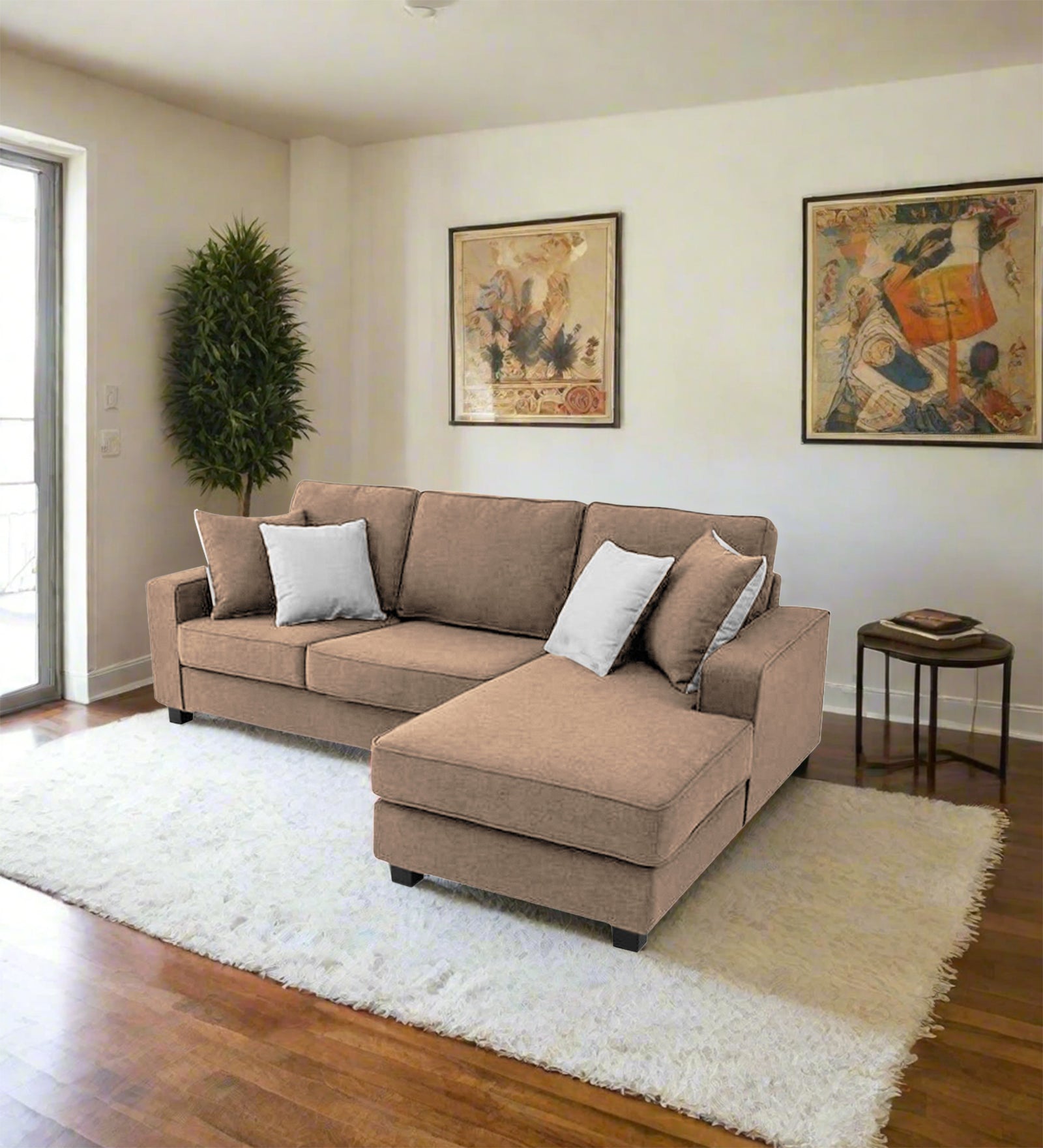 Ladybug Fabric LHS Sectional Sofa (2+Lounger) In Cookie Beige Colour - Febonic Living