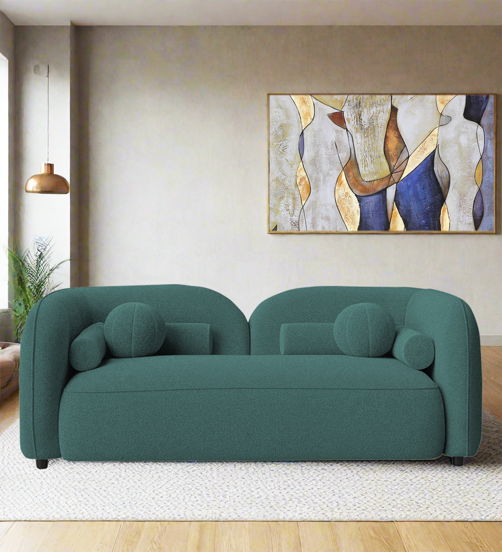 Corny Boucle Fabric 2 Seater Sofa In Bark Green Colour - Febonic Living