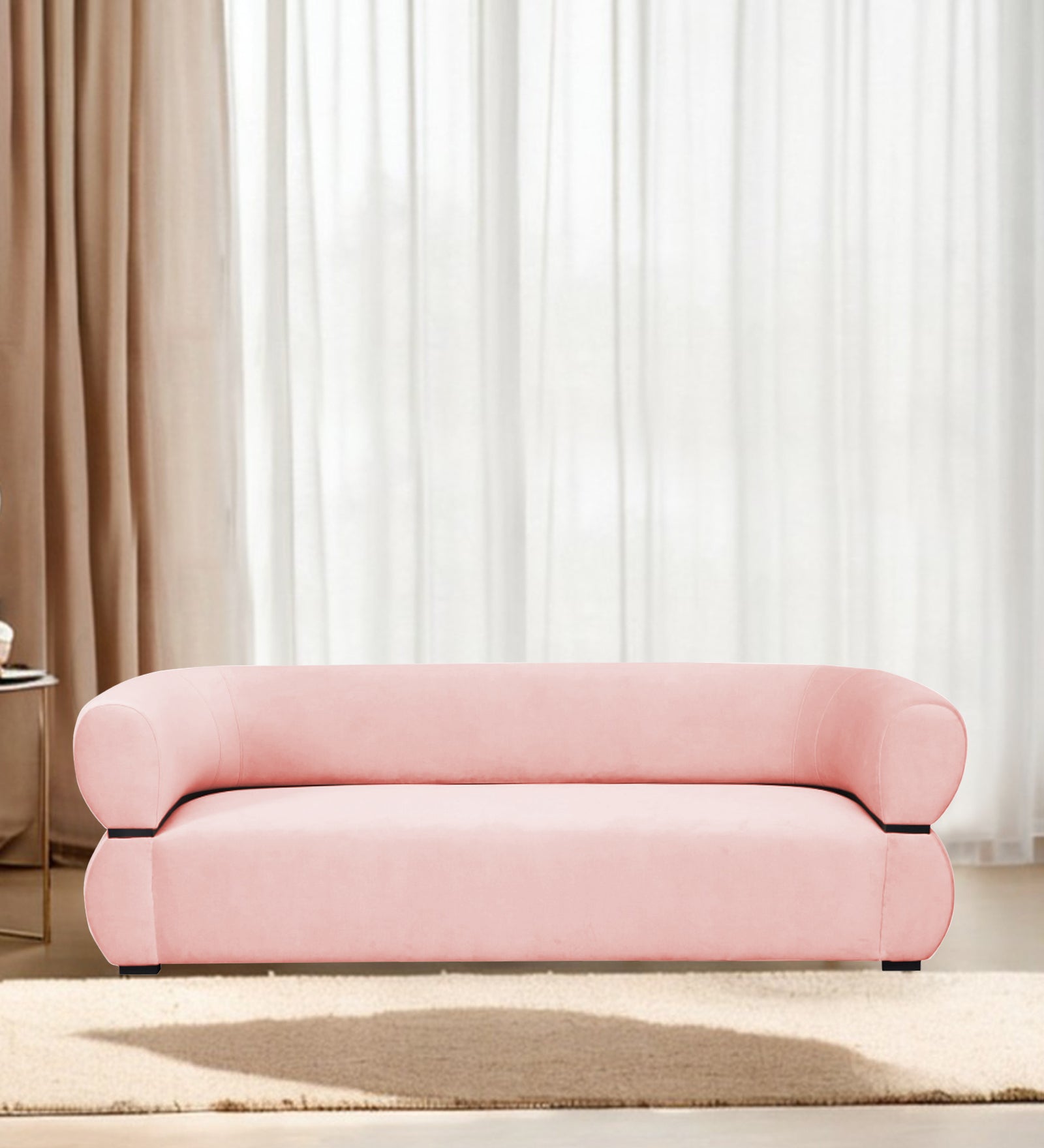 Kula Velvet 3 Seater Sofa In Millennial Pink Colour - Febonic Living