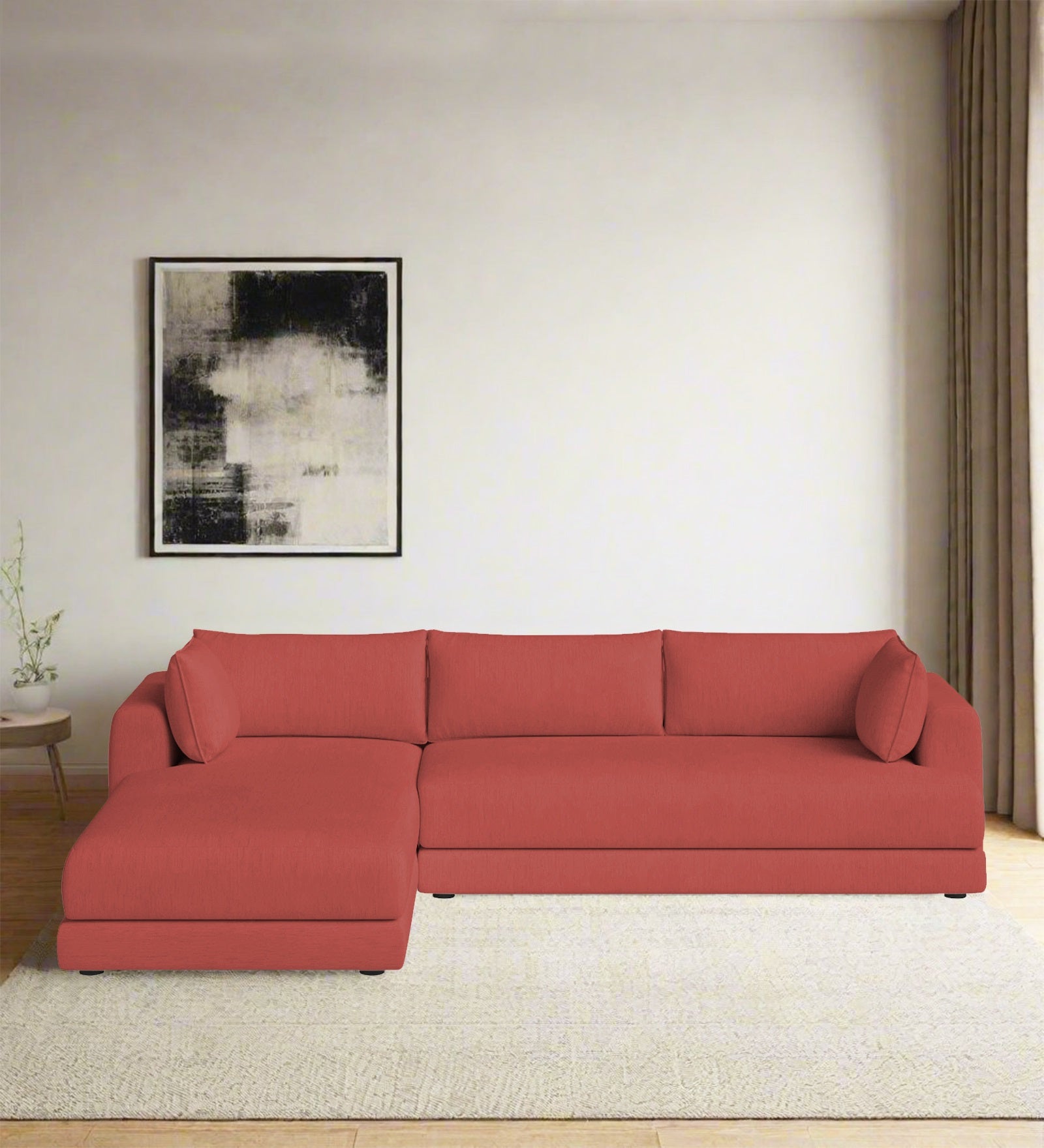 Ziggy Fabric RHS Sectional Sofa (3+Lounger) In Salmon Pink Colour - Febonic Living