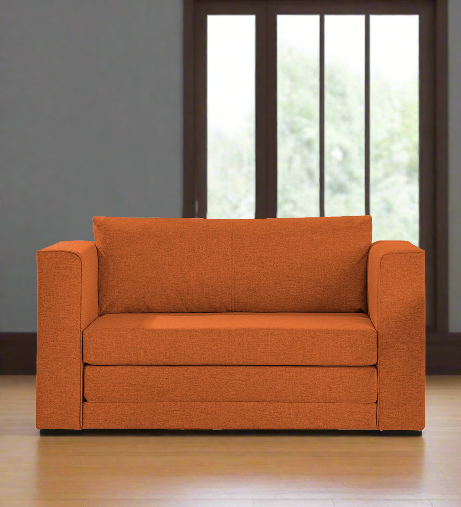 Kenia Fabric 2 Seater Foldable Sofa Cum Bed In Vivid Orange Colour - Febonic Living