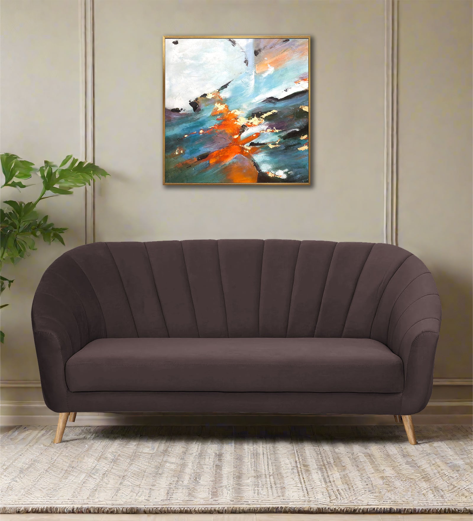 Kaylee Velvet 3 Seater Sofa In Mocha Brown Colour - Febonic Living