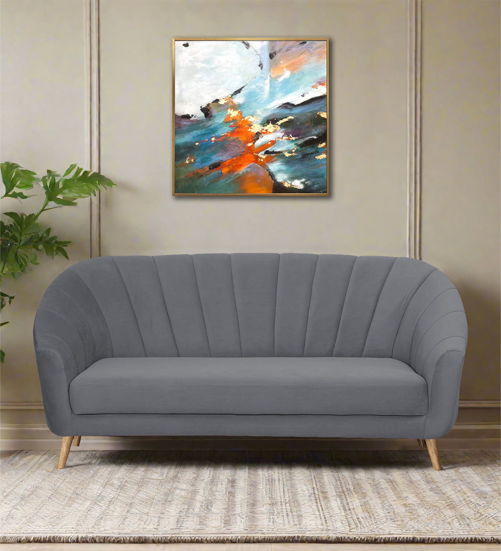 Kaylee Velvet 3 Seater Sofa In Pubble Grey Colour - Febonic Living