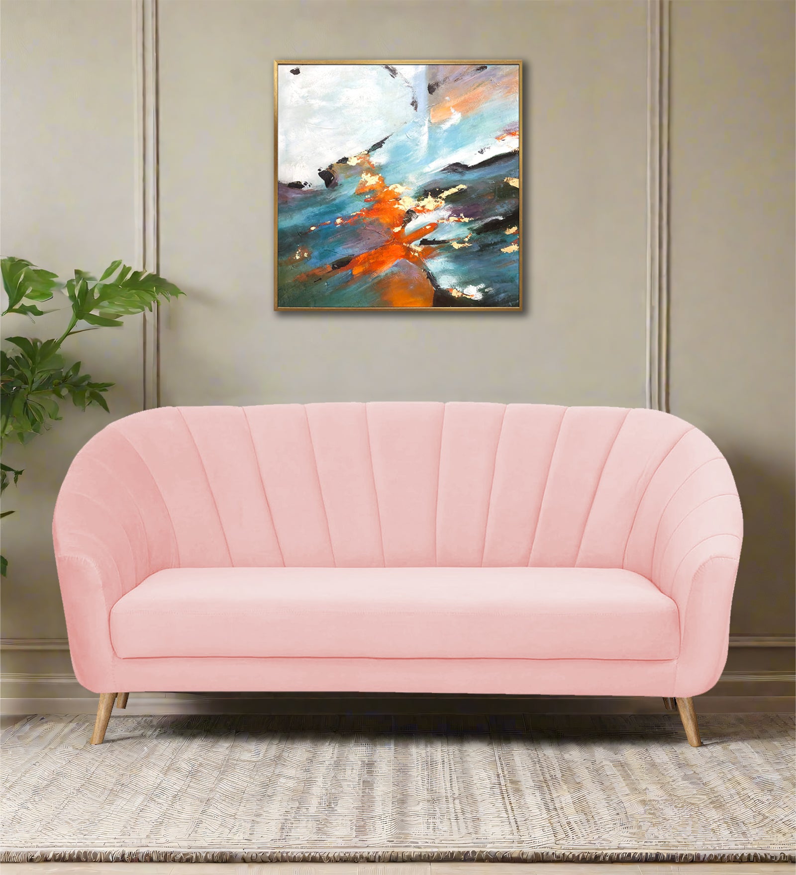 Kaylee Velvet 3 Seater Sofa In Millennial Pink Colour - Febonic Living