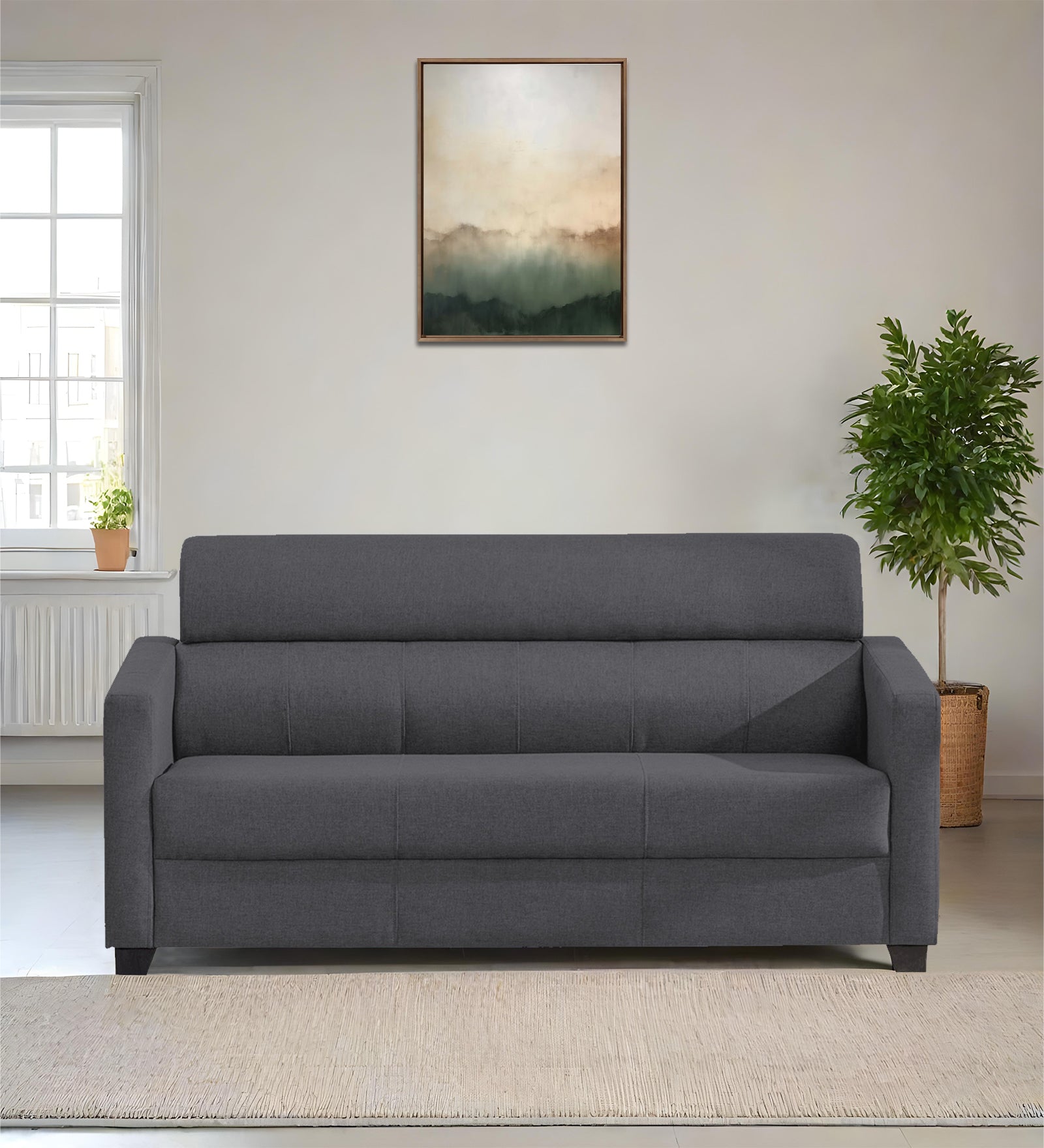 Devo Fabric 3 Seater Sofa In Maba Grey Colour - Febonic Living
