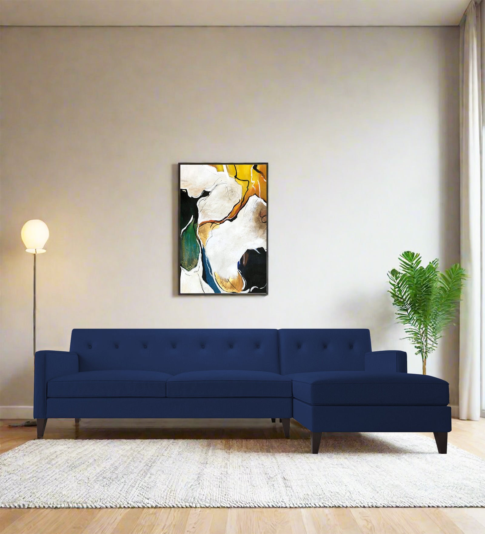 Miller Fabric LHS Sectional Sofa (3+Lounger) In Royal Blue Colour - Febonic Living