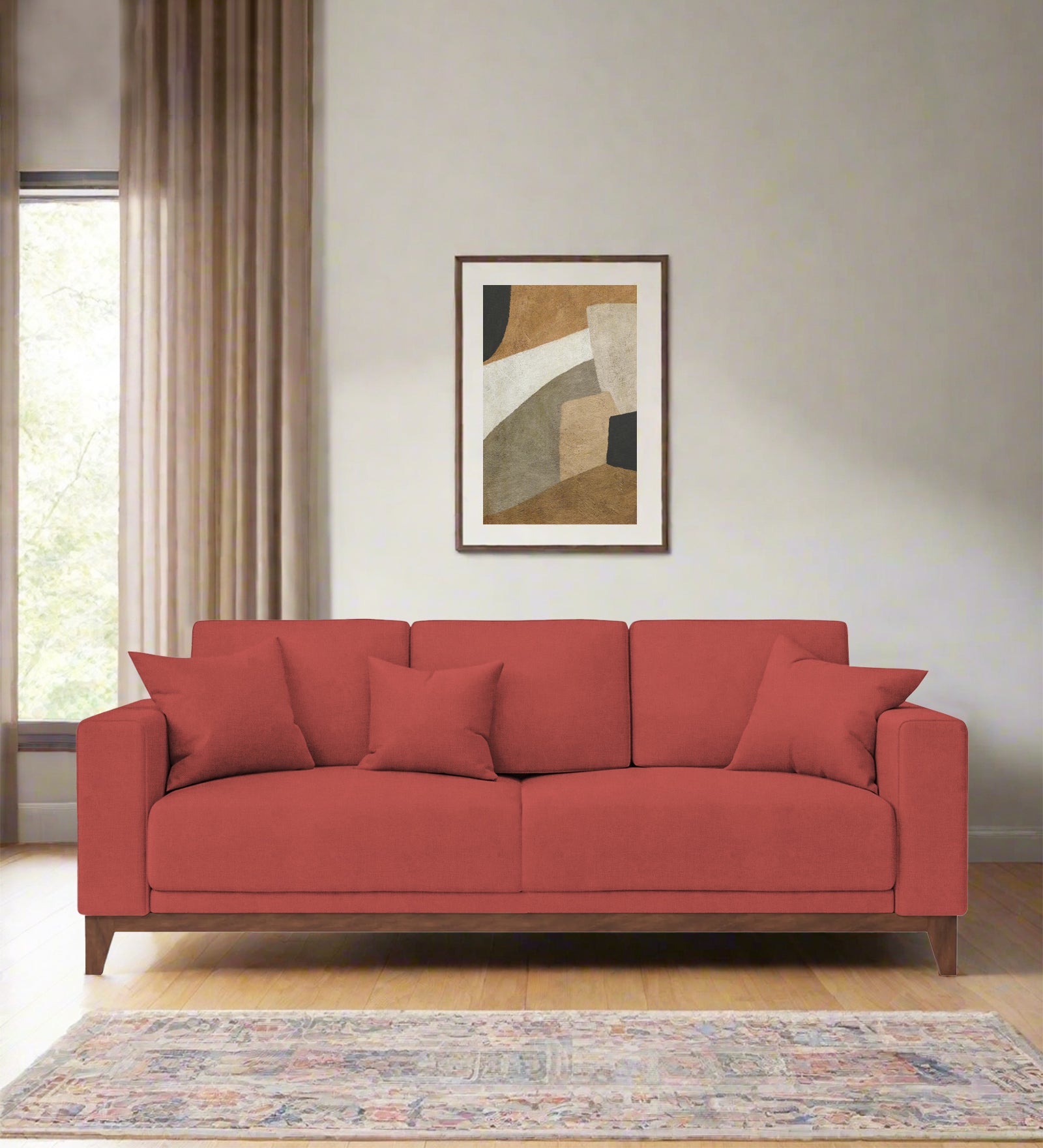 Luca Fabric 3 Seater Sofa In Salmon Pink Colour - Febonic Living
