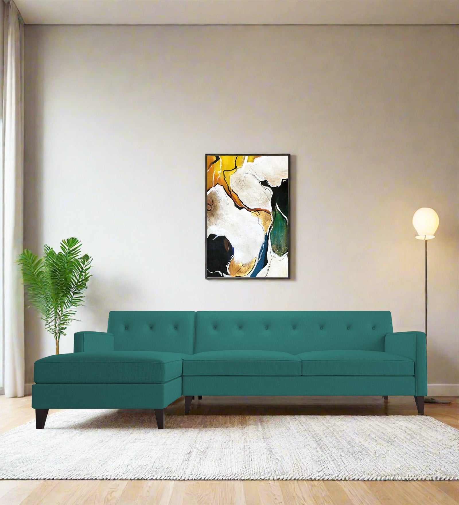 Miller Fabric RHS Sectional Sofa (3+Lounger) In Sea Green Colour - Febonic Living