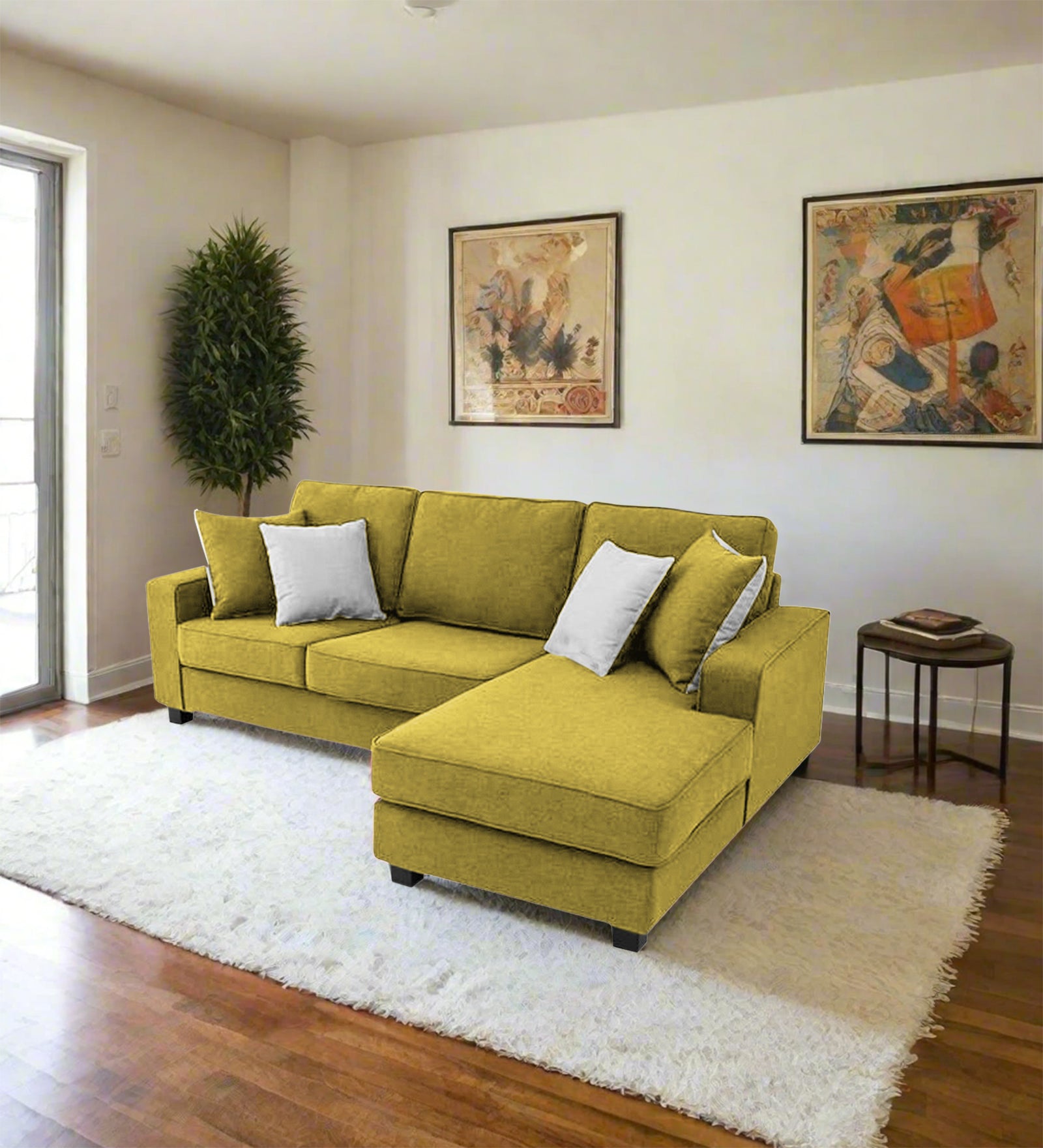 Ladybug Fabric LHS Sectional Sofa (2+Lounger) In Parrot Green Colour - Febonic Living
