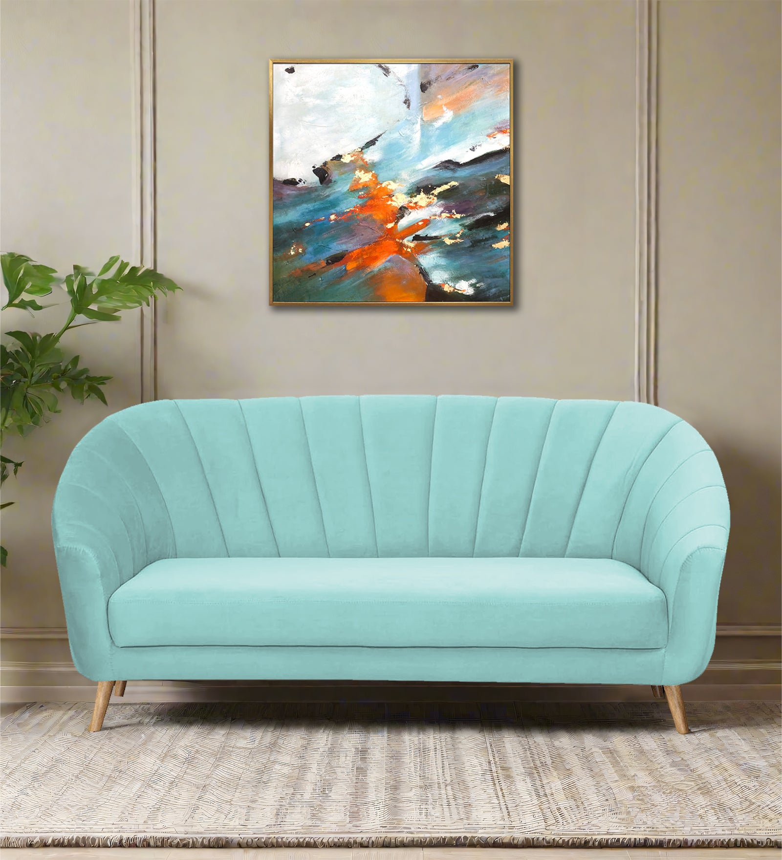 Kaylee Velvet 3 Seater Sofa In Barmunda Aqua Colour - Febonic Living