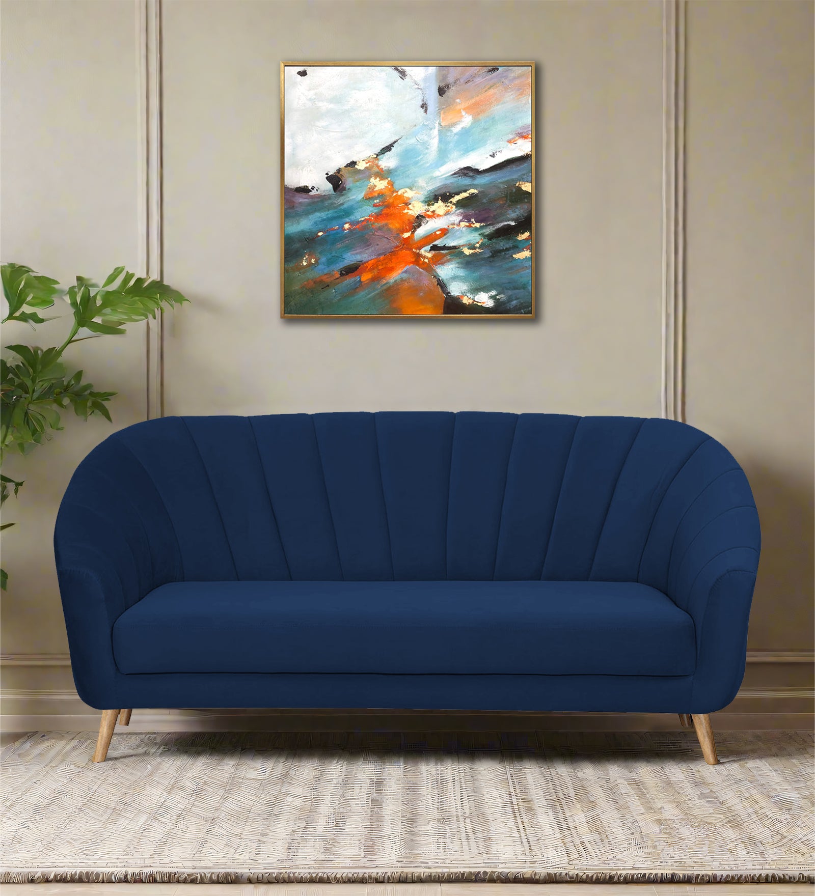 Kaylee Velvet 3 Seater Sofa In Imperial Blue Colour - Febonic Living